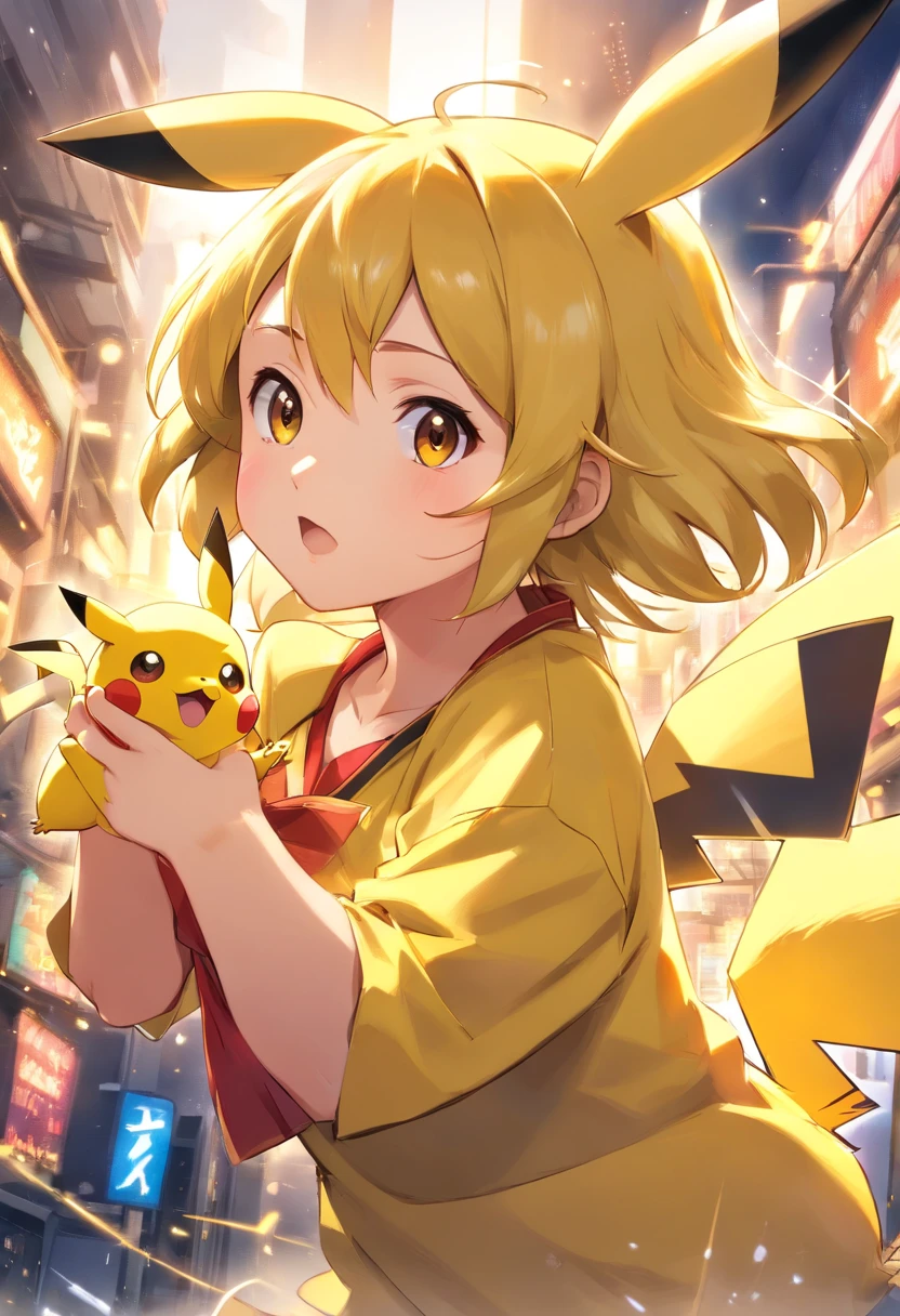 Pikachu is playful and cute，Liveliness and agility，Yellow soft hairs，red blush，sparkling big eyes，Cute little pointed ears。(Pikachu:1.5)