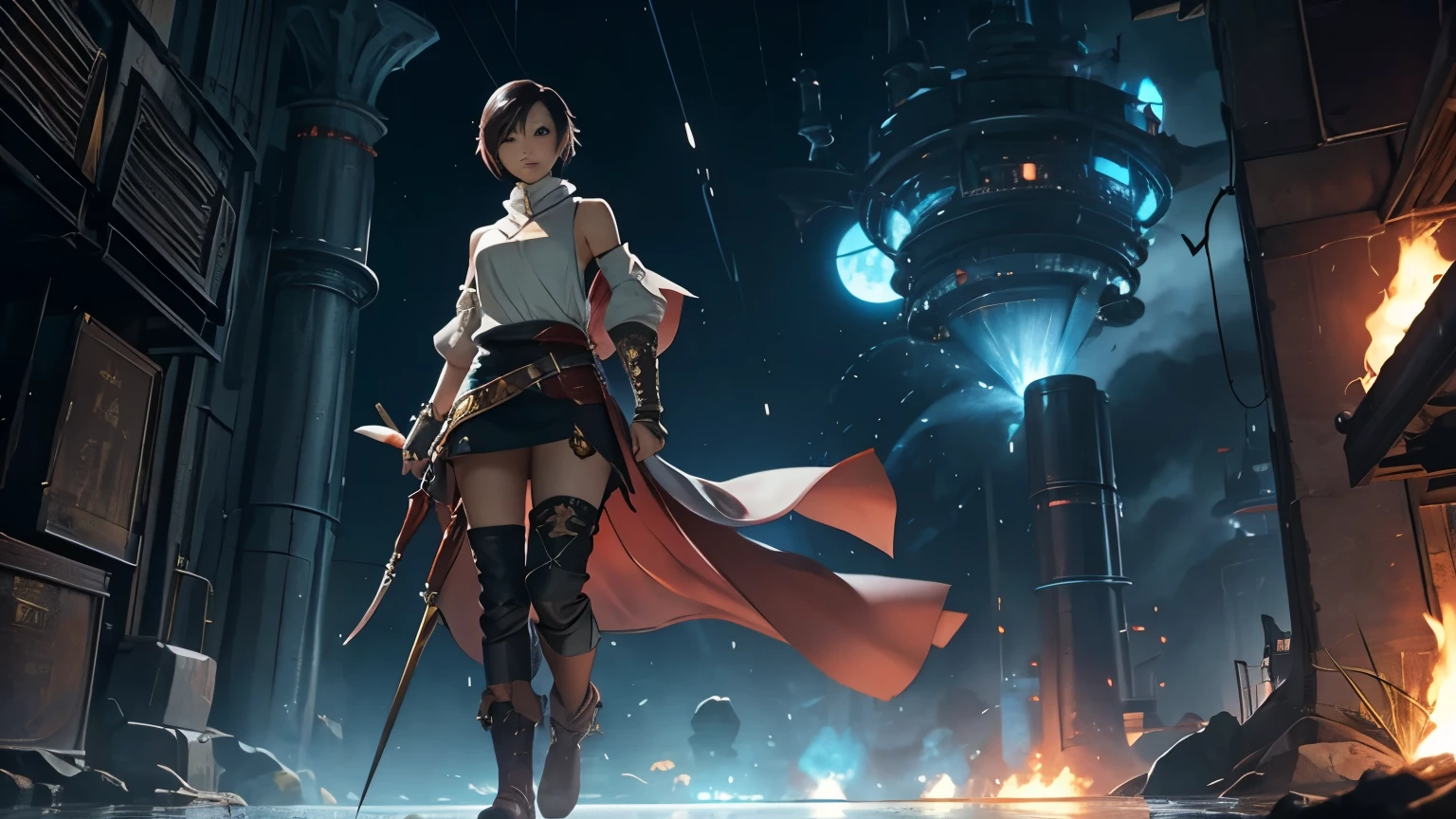 1 woman、Final Fantasy style、short hair、whole body