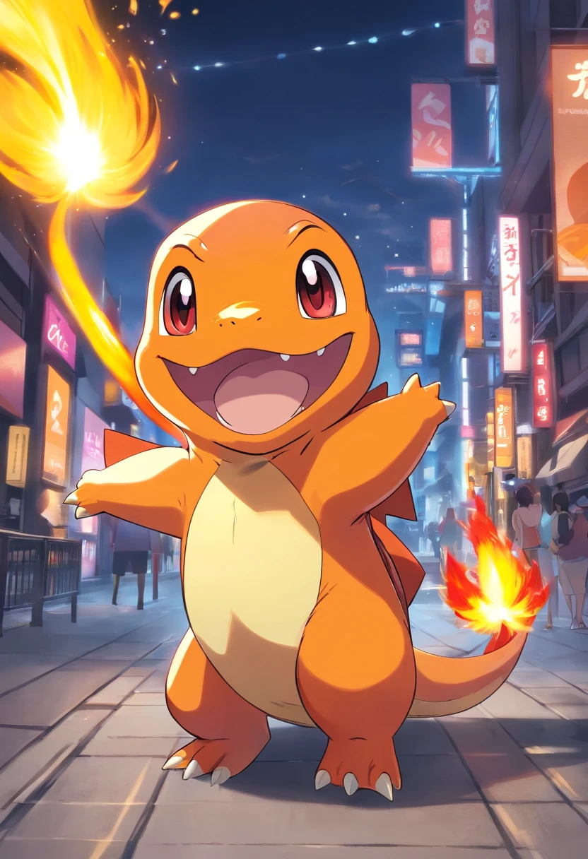 Charmander is playful and cute,Liveliness and agility,orange soft hairs,red blush,sparkling big eyes,Cute little 。(Charmander:1.5)