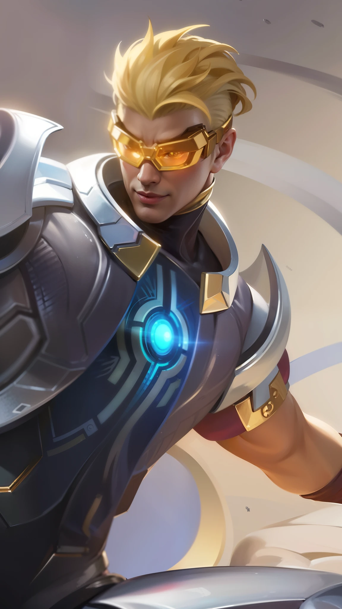 Masterpiece, ultra HD, detailed all picture, a close up of a devil, bruno from mobile legend, evil, extremely detailed artgerm, mobile legends character, inspired by bruno, Six pack chest and abs, yellow jewel above the chest.