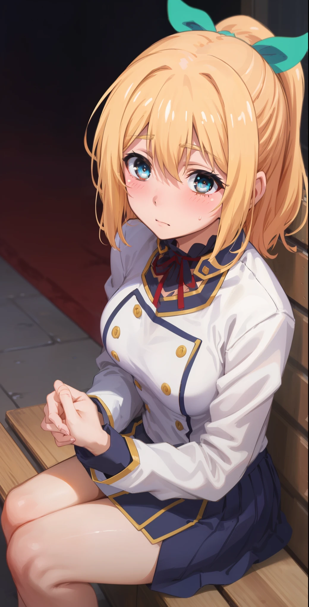 best quality, (masterpiece:1.2), detailed, medieval,
Rumia Tingel,
1girl, solo, ((blush)),
medium hair, blonde hair, short ponytail, blue eyes, green bow, x hair ornament,
((( blue eyes, ultra-detailed eyes))),
Dynamic pose, ((blush)), medium breasts, medium hair, background, perfect anatomy, healthy skin, glowing eyes, cat ears. sitting .