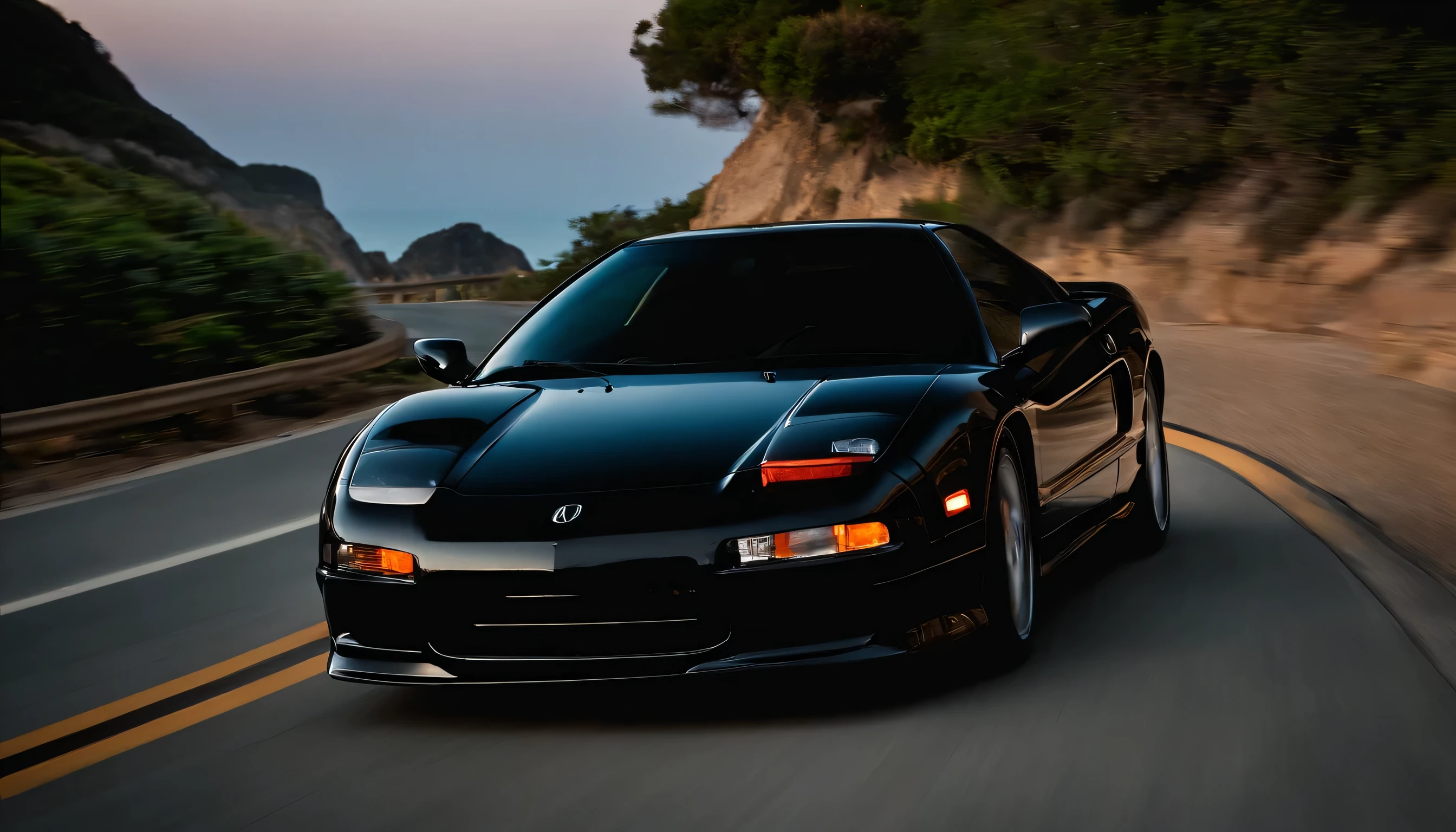 Image: The 1991 Acura NSX cruising along a picturesque coastal highway with cliffs and waves, showcasing its sleek and modern appearance.
Focus: Highlight the NSX's innovative design against the breathtaking beauty of the ocean.