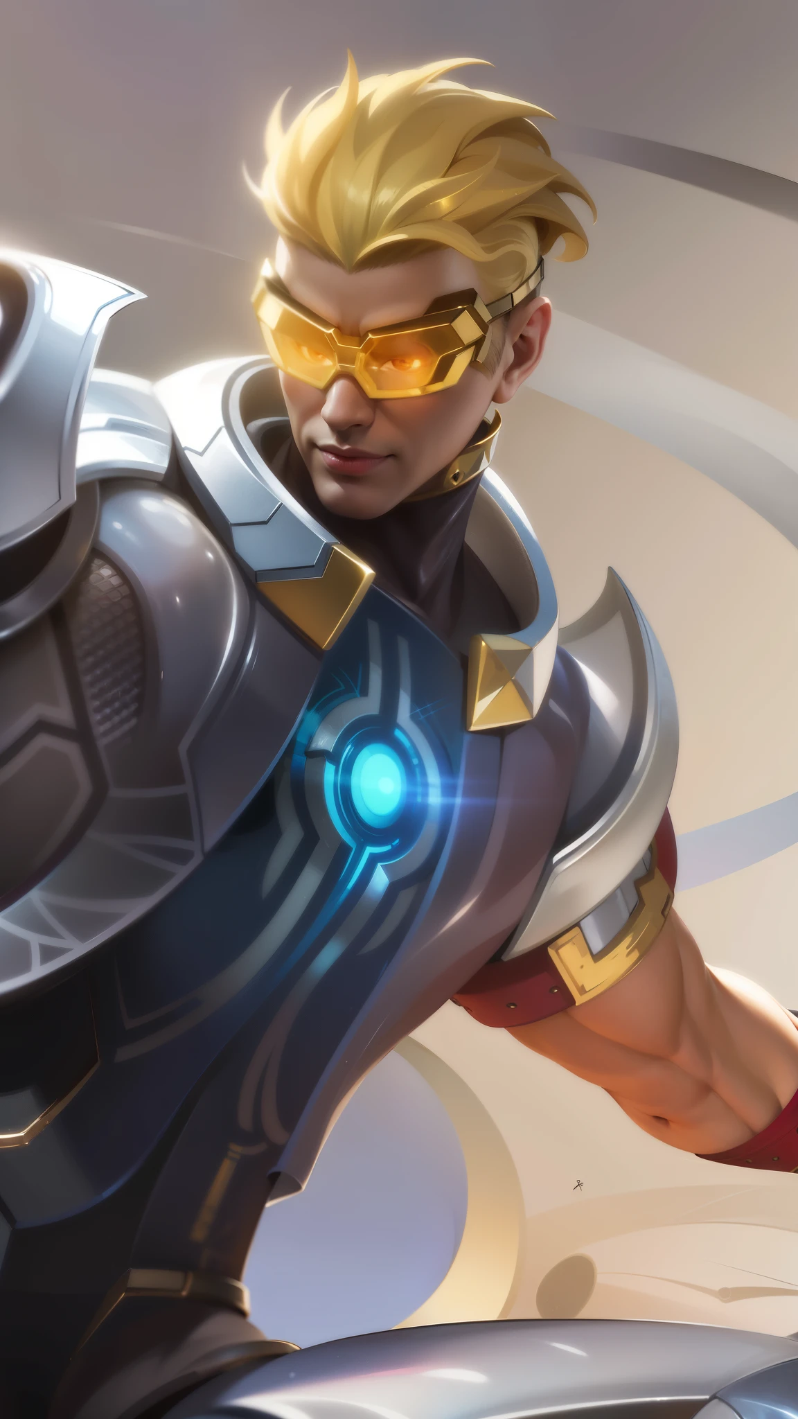 Masterpiece, ultra HD, detailed all picture, a close up of a devil, bruno from mobile legend, evil, extremely detailed artgerm, mobile legends character, inspired by bruno, Six pack chest and abs, yellow jewel above the chest.