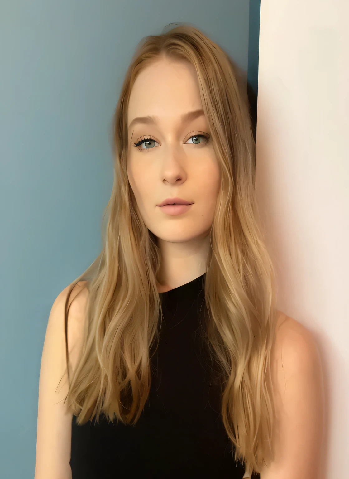 blond woman with long hair and black dress posing for a picture, sophie turner, taken in the early 2020s, portrait sophie mudd, sophie turner girl, leaked image, looking straight to camera, by Emma Andijewska, dasha taran, jodie bateman, headshot photo, by Gavin Hamilton, aleksandra waliszewska