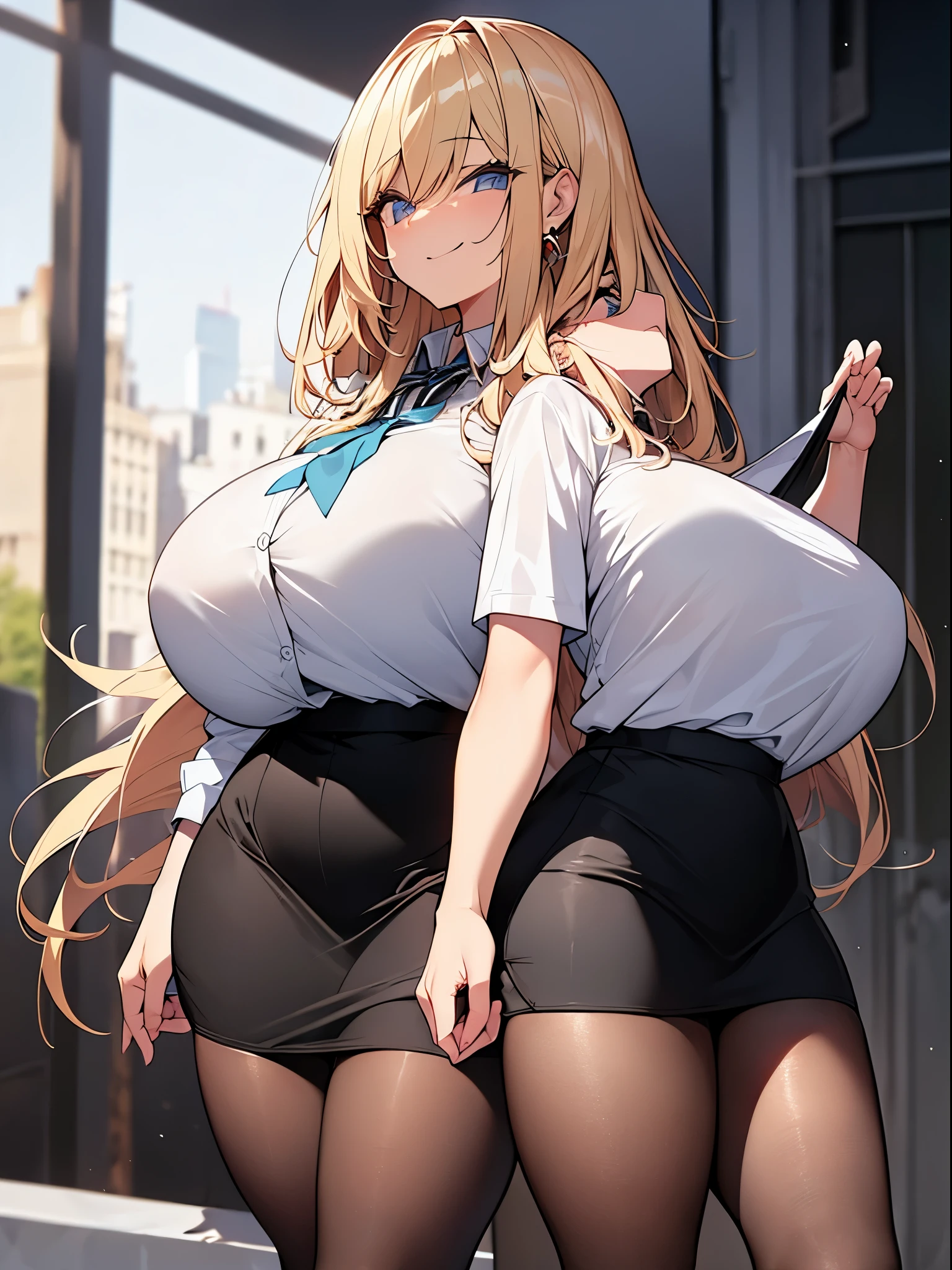 baixinha e gordinha de 18 anos, Desavergonhado, com cabelos castanhos exuberantes, seios naturais arredondados, gigantes anormalmente gigantescos e apetitosos; Sempre sem cueca; in a high school uniform (white cotton shirt, black skirt without pangravatas, pantyhose, gravata, sapato); Grandes olhos castanhos brilhantes, funny look, long eyelashes; Sorriso largo e alegre e despreocupado; anatomical realism, texturas de alta qualidade, altamente detalhado