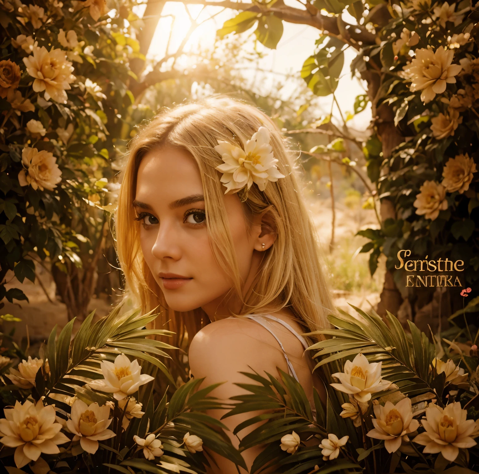 Blonde girl in Egypt, desert, lotuses