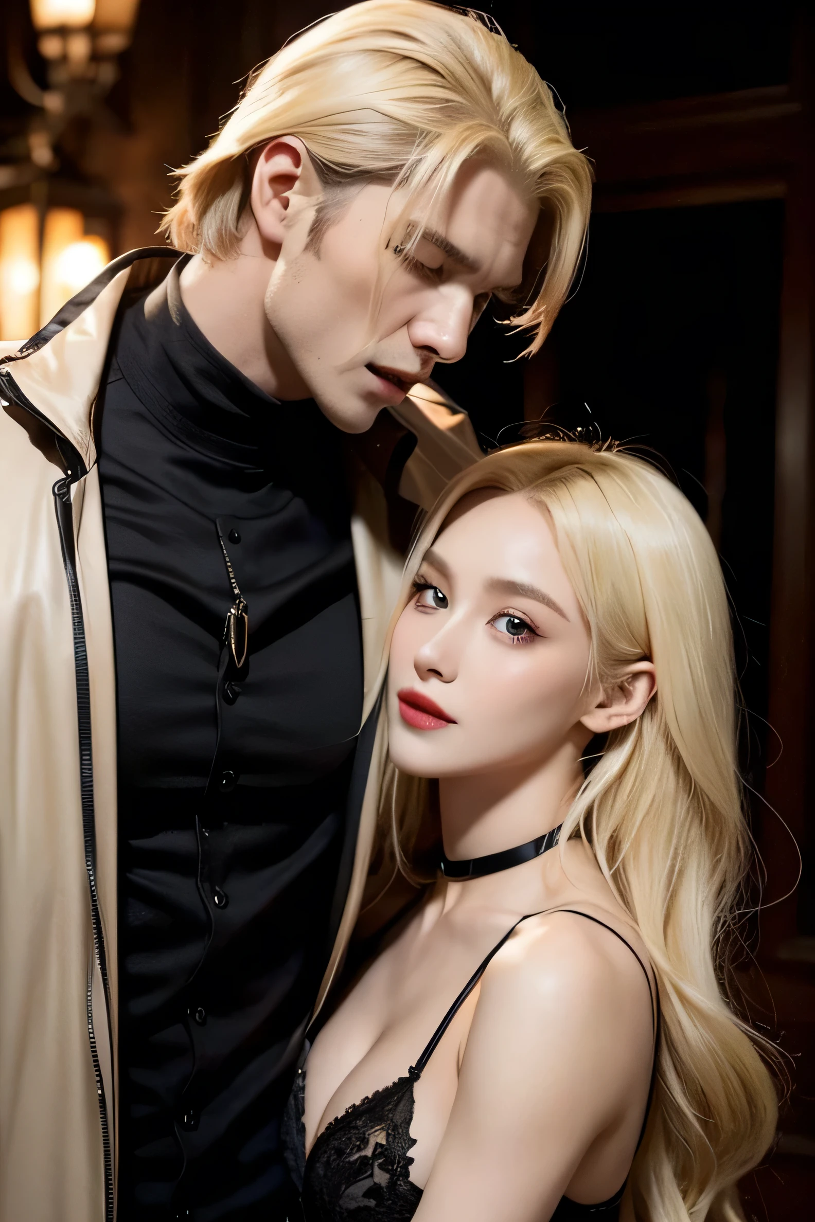 Amor entre vampiros, Mulher, cabelo loiro, homem atraente, Cabelo preto, muscular