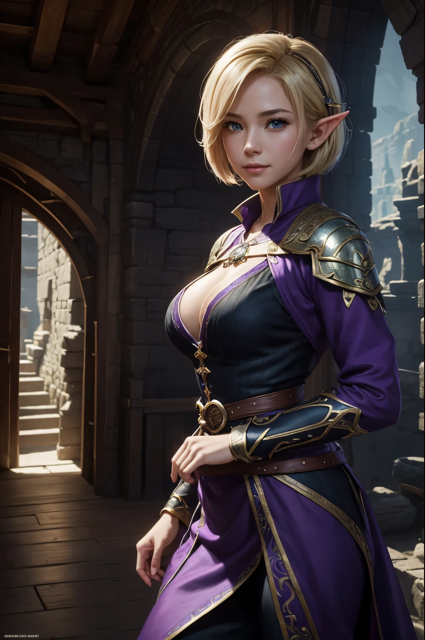 Luxurious metal chest armor in black and purple