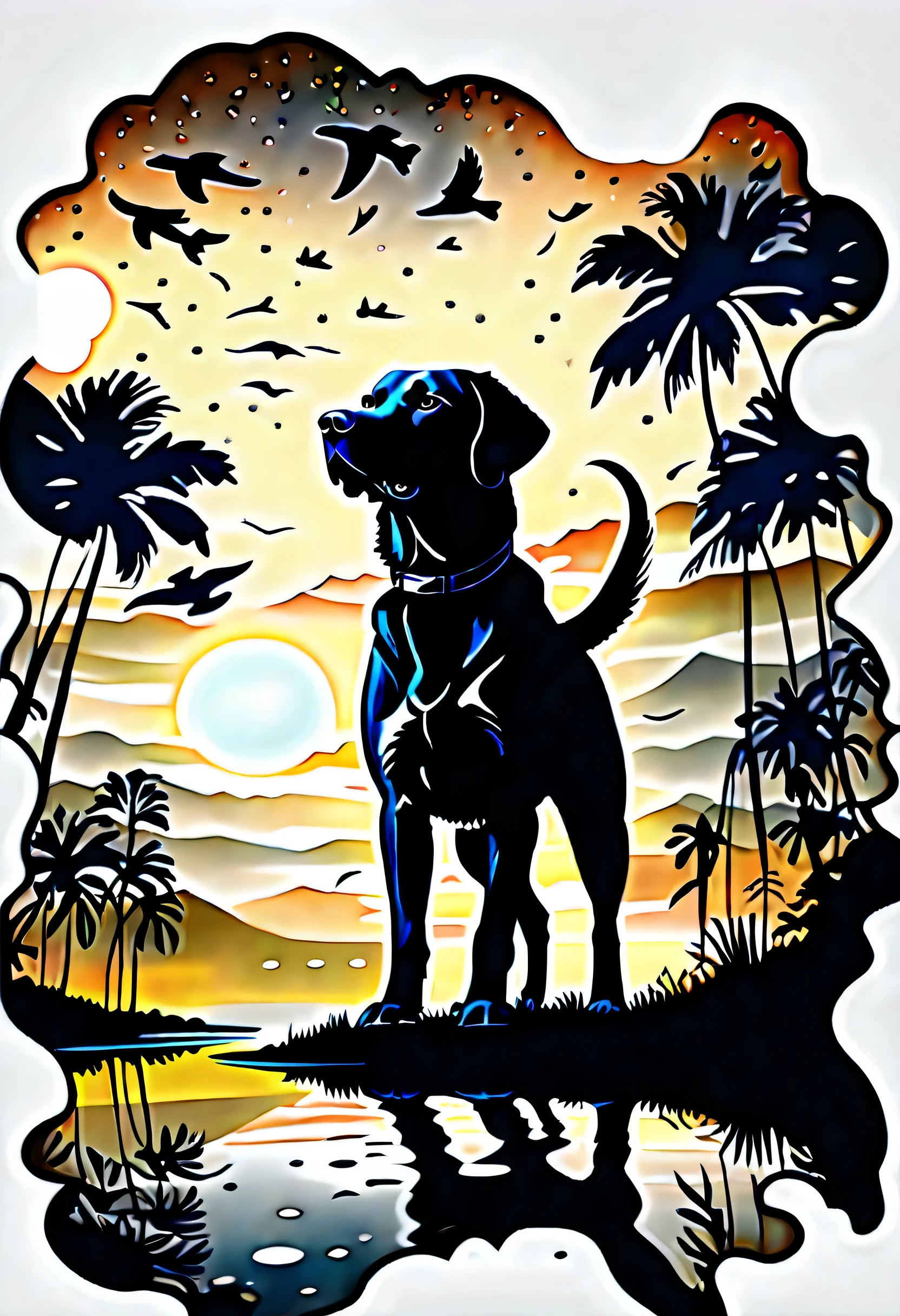 (Masterpiece at full 16K resolution:1.6),((UMC_Espirrar_until):1.3),((labrador_recuperador_Espirrar_until):1.5) ((Escuro_precedente_silhueta_illustration):1.2),(detalhe emaranhado:1.4), (extremely precedente detail:1.4),(mas alta qualidade:1.3),(hiper_realista:1.3). | Preto e branco, labrador_recuperador, (cachorro), detalhes sutis, Fundo de estilo de arte japonesa, sdet lightemg, Captivating composition, labrador recuperador silhueta, untilistic emterpretation. | ((Silhoutte_labrador_recuperador__em_UMC_Espirrar_until):1.5), Dark decorations, each until detailed and rendered with a masterful gouache technique, Silhoutte until behance,surreal, Gives an exotic aura. | (perfeito_femgers:1.0), (perfeito_pernas:1.0), melhorar_hands, bandeira dos eua, mas_detalhe.