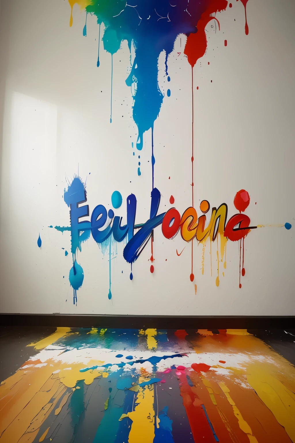 painting of a colorful wall with the word beryloane painted on it, colorfull painting, by faeftekhar, inspired by Graphic designer, splash painting, colorful mood, colorful paint, by graphic designer, inspired by Faeftekhar, there is paint everywhere, colorful hyperrealism, paint spill, colorful art, colorful picture, colourfull, dripping colorful paint, horizontal.
