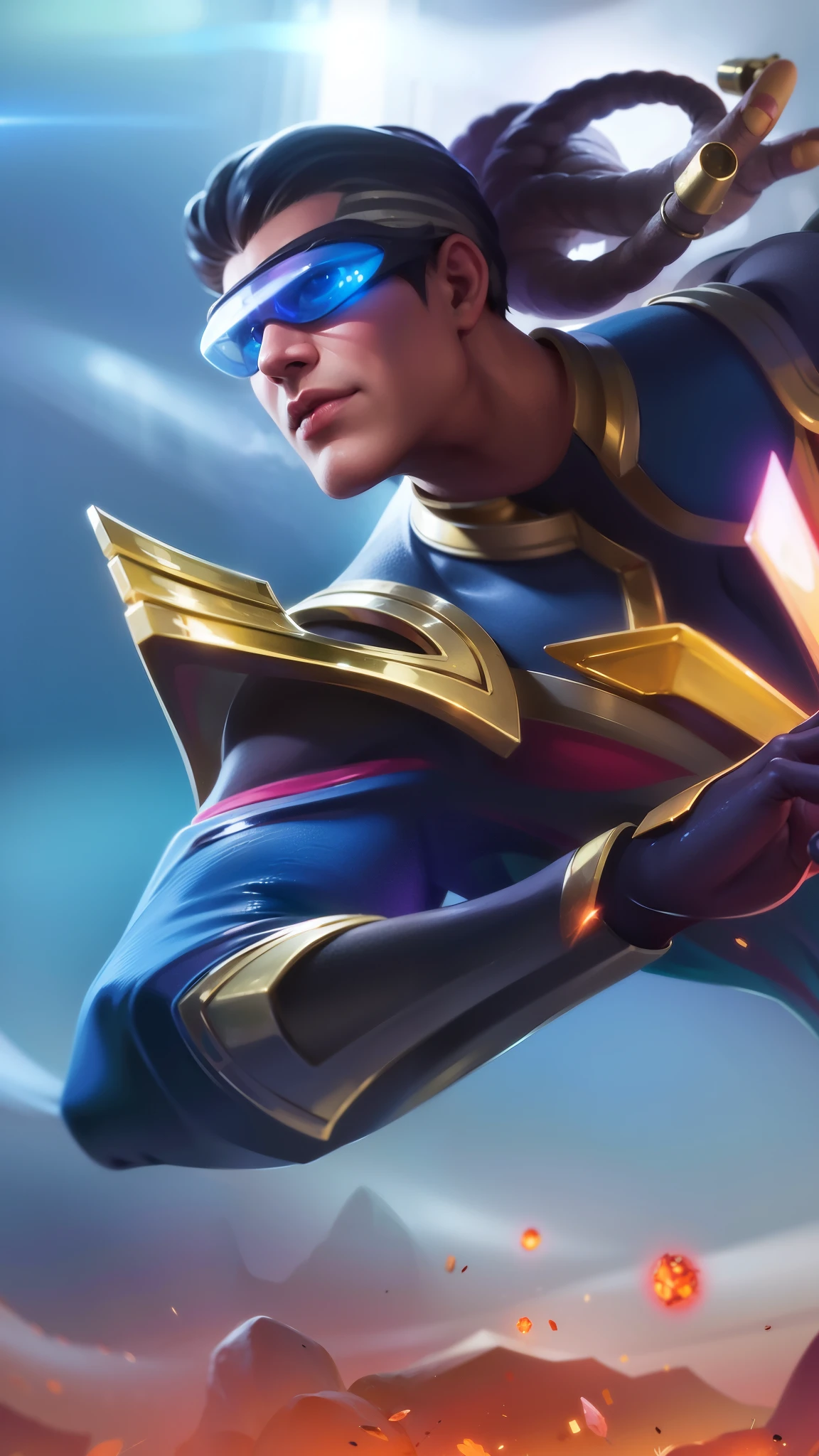 Masterpiece, ultra HD, detailed all picture, a close up of a devil, bruno from mobile legend, evil, extremely detailed artgerm, mobile legends character, inspired by bruno, Six pack chest and abs, yellow jewel above the chest.