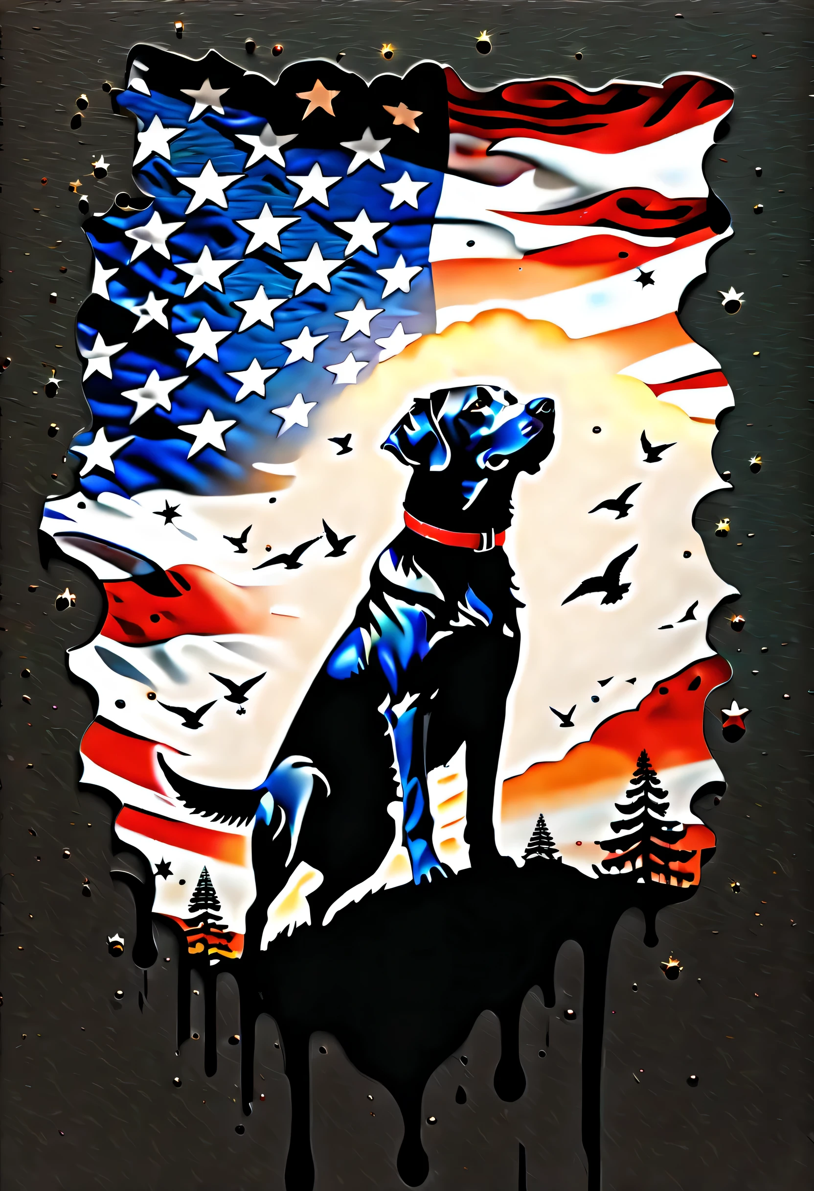 (Masterpiece at full 16K resolution:1.6),((UMC_Espirrar_until):1.3),((labrador_recuperador_Espirrar_until):1.5) ((Escuro_precedente_silhueta_illustration):1.2),(detalhe emaranhado:1.4), (extremely precedente detail:1.4),(mas alta qualidade:1.3),(hiper_realista:1.3). | Preto e branco, labrador_recuperador, (cachorro), detalhes sutis, Fundo de estilo de arte japonesa, sdet lightemg, Captivating composition, labrador recuperador silhueta, untilistic emterpretation. | ((Silhoutte_labrador_recuperador__em_UMC_Espirrar_until):1.5), ((Silhoutte_EUA_bandeira__em_UMC_Espirrar_until) Dark decorations, each until detailed and rendered with a masterful gouache technique, Silhoutte until behance,surreal, Gives an exotic aura. | (perfeito_femgers:1.0), (perfeito_pernas:1.0), melhorar_hands, EUA bandeira, mas_detalhe.