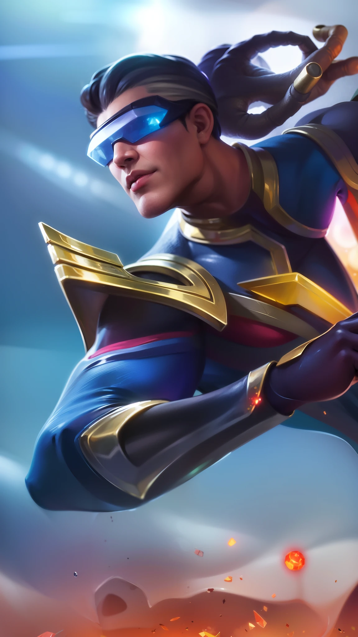 Masterpiece, ultra HD, detailed all picture, a close up of a devil, bruno from mobile legend, evil, extremely detailed artgerm, mobile legends character, inspired by bruno, Six pack chest and abs, yellow jewel above the chest.