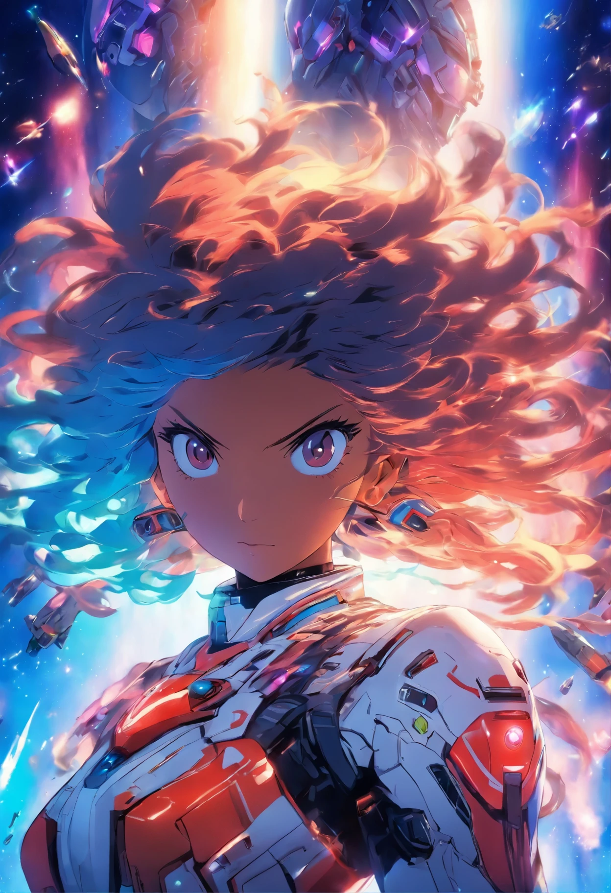 Aya, the Galactic Pilot:
Description: Aya is a skilled pilot with a stylish spacesuit and a futuristic ship. His fearless and confident look is accompanied by scars from past battles.. Na imagem, She's standing next to her ship, pronta para decolar.