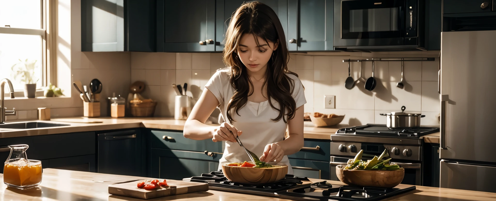 woman cooking something healthy, super detalhado, 4k