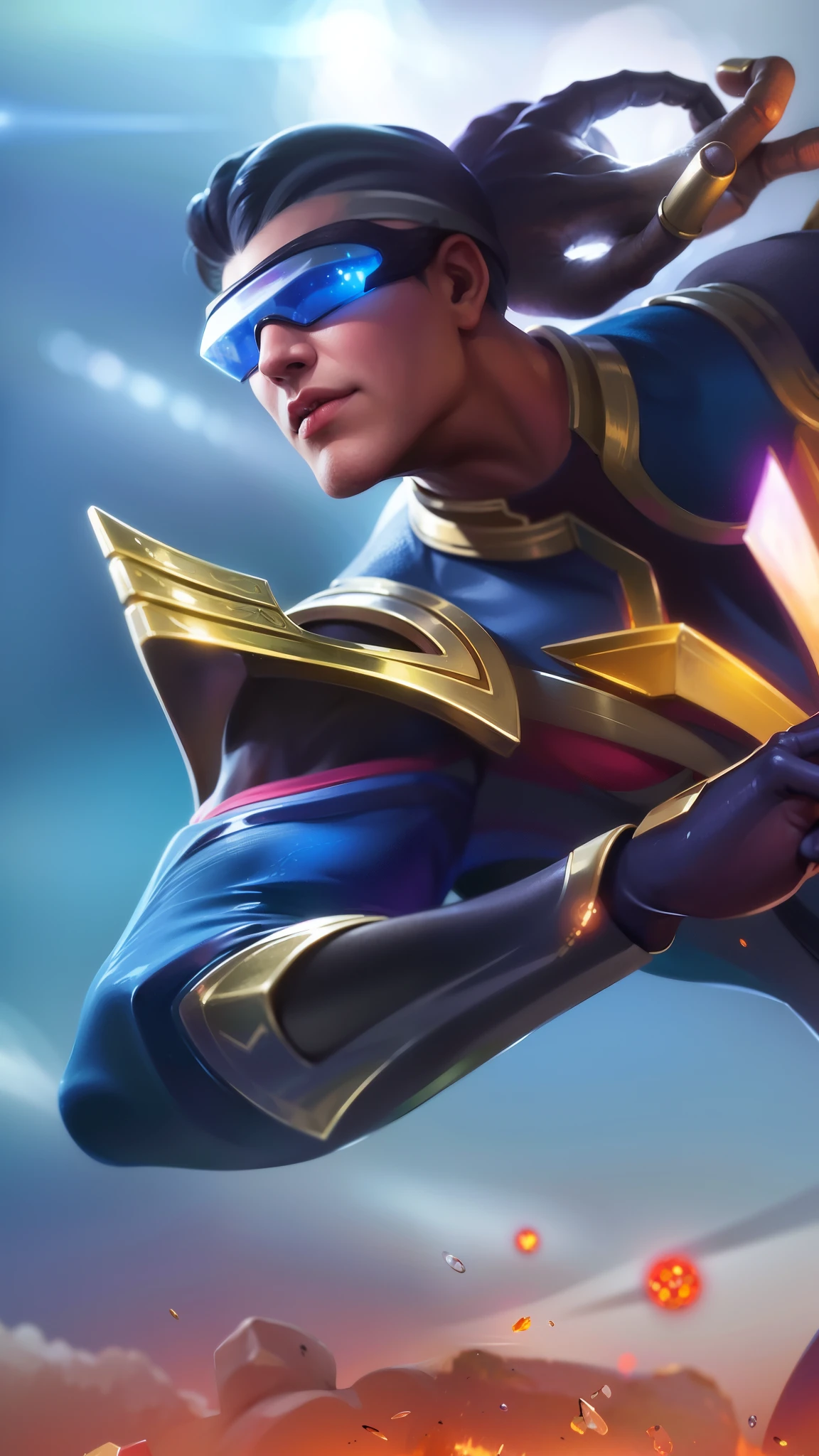 Masterpiece, ultra HD, detailed all picture, a close up of a devil, bruno from mobile legend, evil, extremely detailed artgerm, mobile legends character, inspired by bruno, Six pack chest and abs, yellow jewel above the chest.