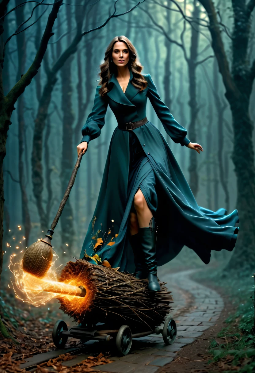 Ride a magic broomstick，epic magic fantasy，Epic fairy tale fantasy，