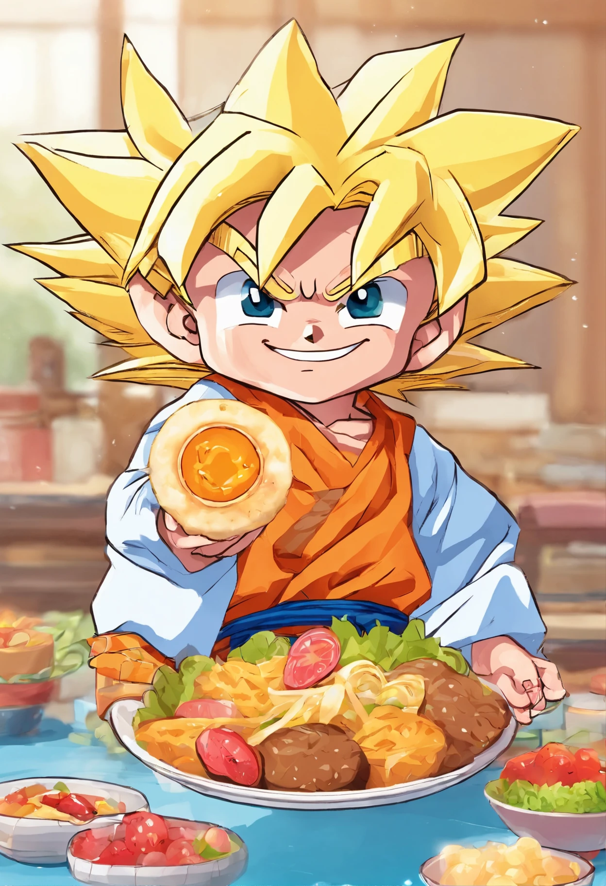 Goku con un plato de comida