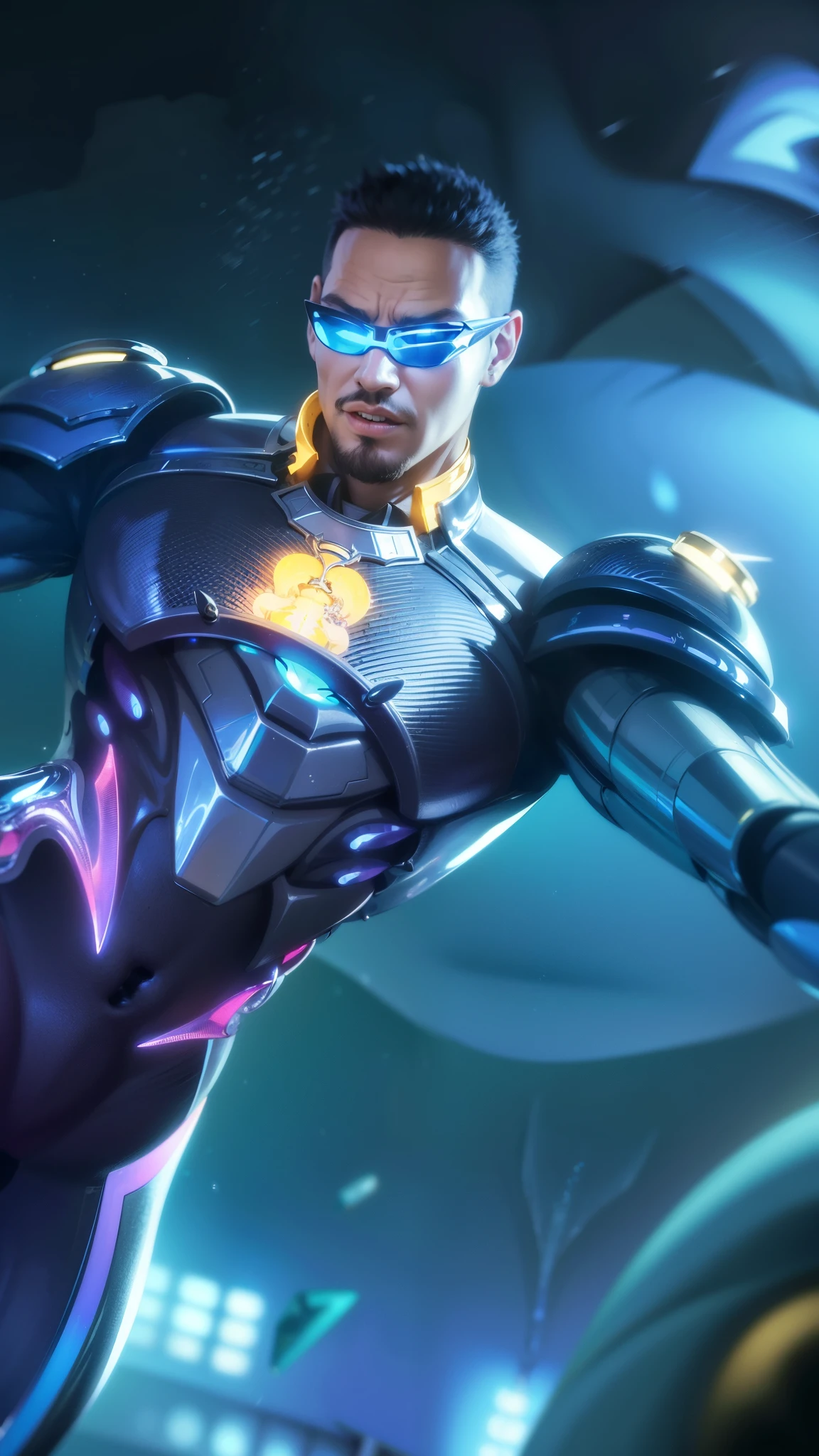Masterpiece, ultra HD, detailed all picture, a close up of a devil, bruno from mobile legend, evil, extremely detailed artgerm, mobile legends character, inspired by bruno, Six pack chest and abs, yellow jewel above the chest.