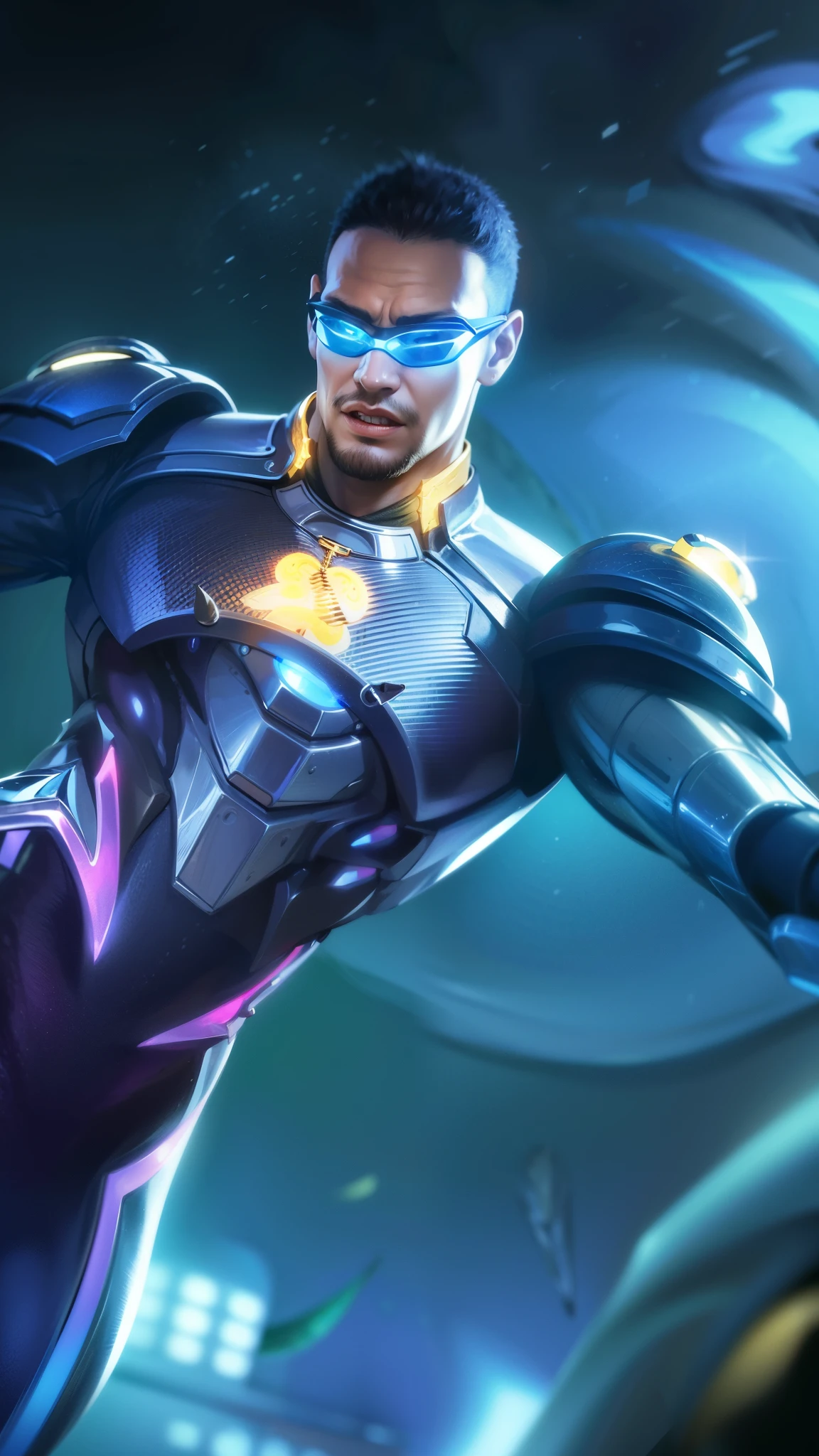 Masterpiece, ultra HD, detailed all picture, a close up of a devil, bruno from mobile legend, evil, extremely detailed artgerm, mobile legends character, inspired by bruno, Six pack chest and abs, yellow jewel above the chest.