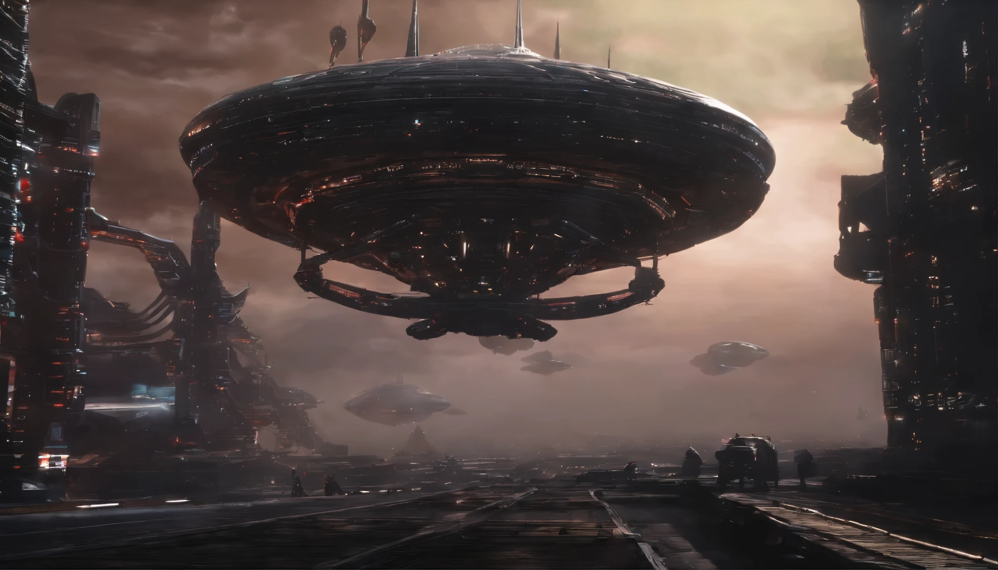 A cinematic scene, huge spaceships engage in a space battle, laser beams, tracers, explosions Destruction and volumetric lighting,(Very detailed, octane rendering)