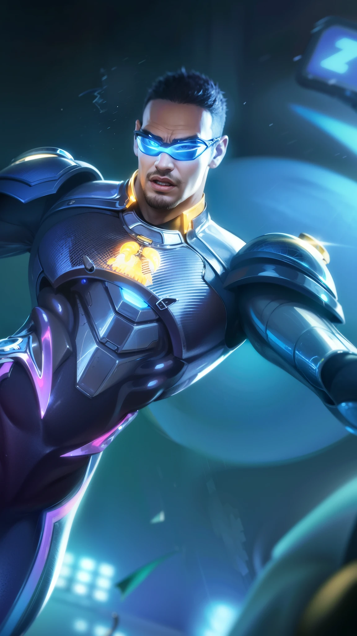 Masterpiece, ultra HD, detailed all picture, a close up of a devil, bruno from mobile legend, evil, extremely detailed artgerm, mobile legends character, inspired by bruno, Six pack chest and abs, yellow jewel above the chest.