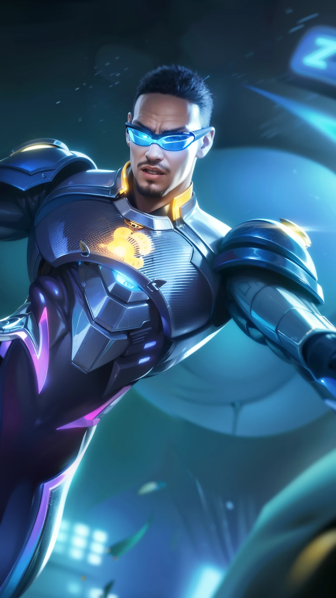 Masterpiece, ultra HD, detailed all picture, a close up of a devil, bruno from mobile legend, evil, extremely detailed artgerm, mobile legends character, inspired by bruno, Six pack chest and abs, yellow jewel above the chest.