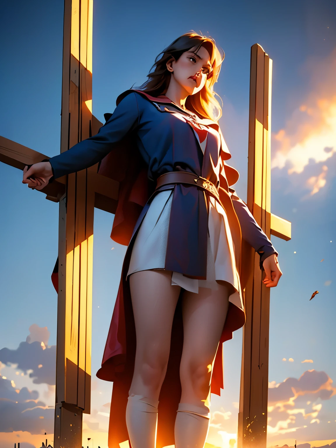 highest quality,masterpiece,8K,Beautiful woman,一人のBeautiful woman,((crucifixion)),cross,(execution),incontinence,Are crying,((crossにcrucifixionにされた女性:1.5))