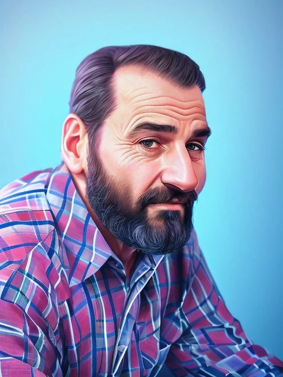 Arafed sits with a beard and a checkered shirt., old man portrait, detailed portrait, Detailed portrait illustration, photorealistic portrait, hyper-detailed portrait, based on Yusuf Karsh, Digital Drawing, digital portrait illustration, portrait digital art, portrait photo of an elderly man, digital art portrait, Realistic Portrait Photo, portrait illustration, 2d portrait
