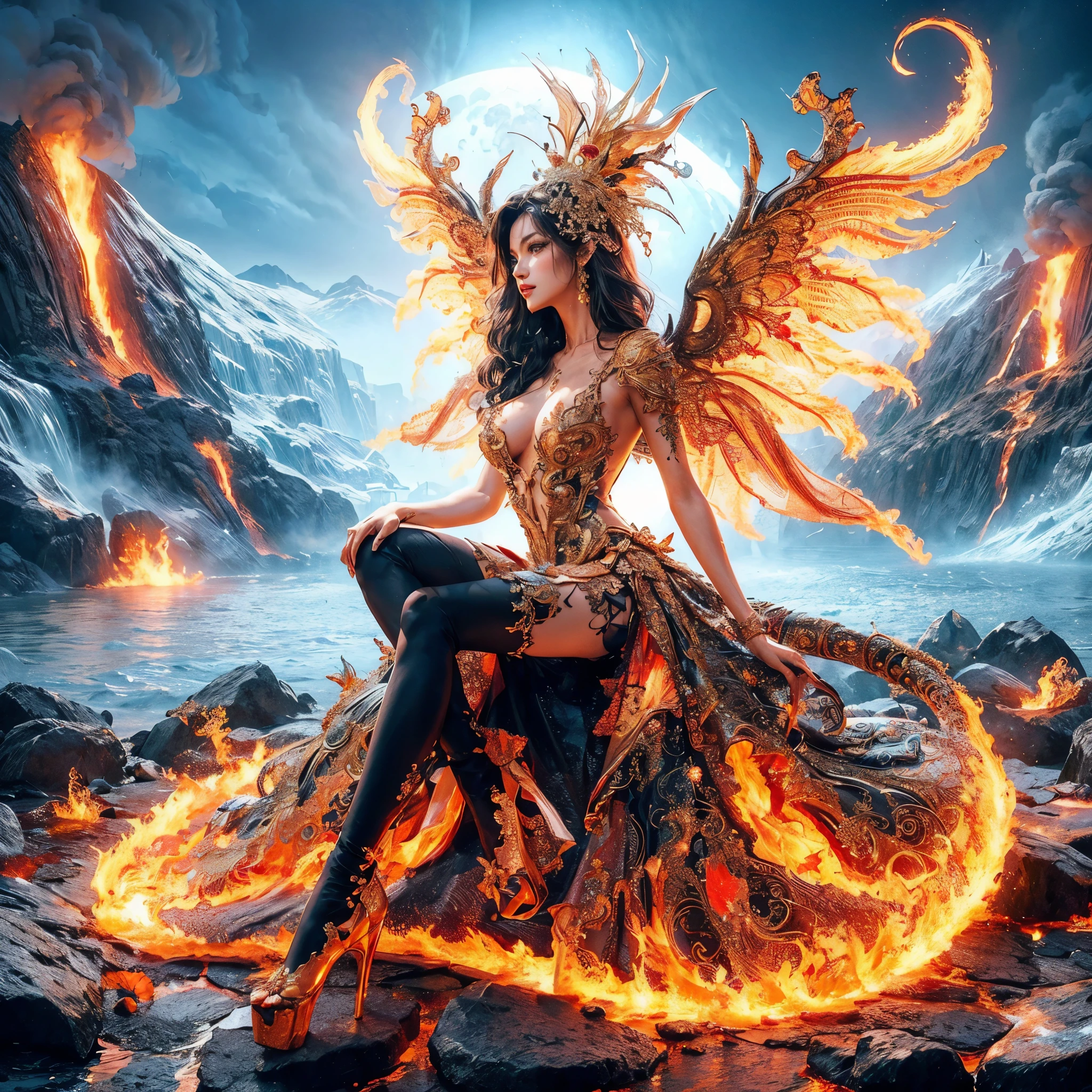 arafed woman with gigantic breast in a
Tight fire steel dress in front of a building, wearing an ornate outfit, ornate dress, intricate dress, elegant fire dress, ornate and elegant, extravagant dress, inspired by Hedi Xandt, ornate attire, intricate outfit, ornate royal gown, ornate clothing, ornate gown, intricate and elegant, intricate detailed dress, ornate , high heels, royal dress, detailed hand, Fire in the body, Fire on the dress, Fire element, Fire wings, Transparent clothing, masterpiece, best quality:1.2),,(8k,highres,RAW photo,realistic,photo-realistic:1.3),(detailed skin texture,detailed cloth texture,detailed flame texture, beautiful detailed face:1.25),professional lighting,photon mapping,beautiful soft light,radiosity,physically-based rendering,raytracing, model shoot style, model shoot style, (extremely detailed CG unity 8k wallpaper), full shot body photo of the most beautiful artwork in the world, (NSFW), (Nude), (Naked), (Nipple)