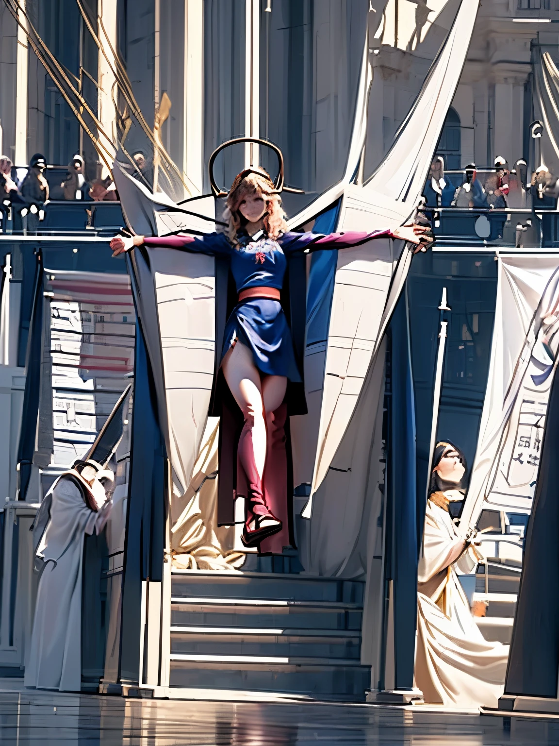 highest quality,masterpiece,8K,Beautiful woman,一人のBeautiful woman,((crucifixion)),cross,(execution),incontinence,Are crying,((crossにcrucifixionにされた女性:1.5))