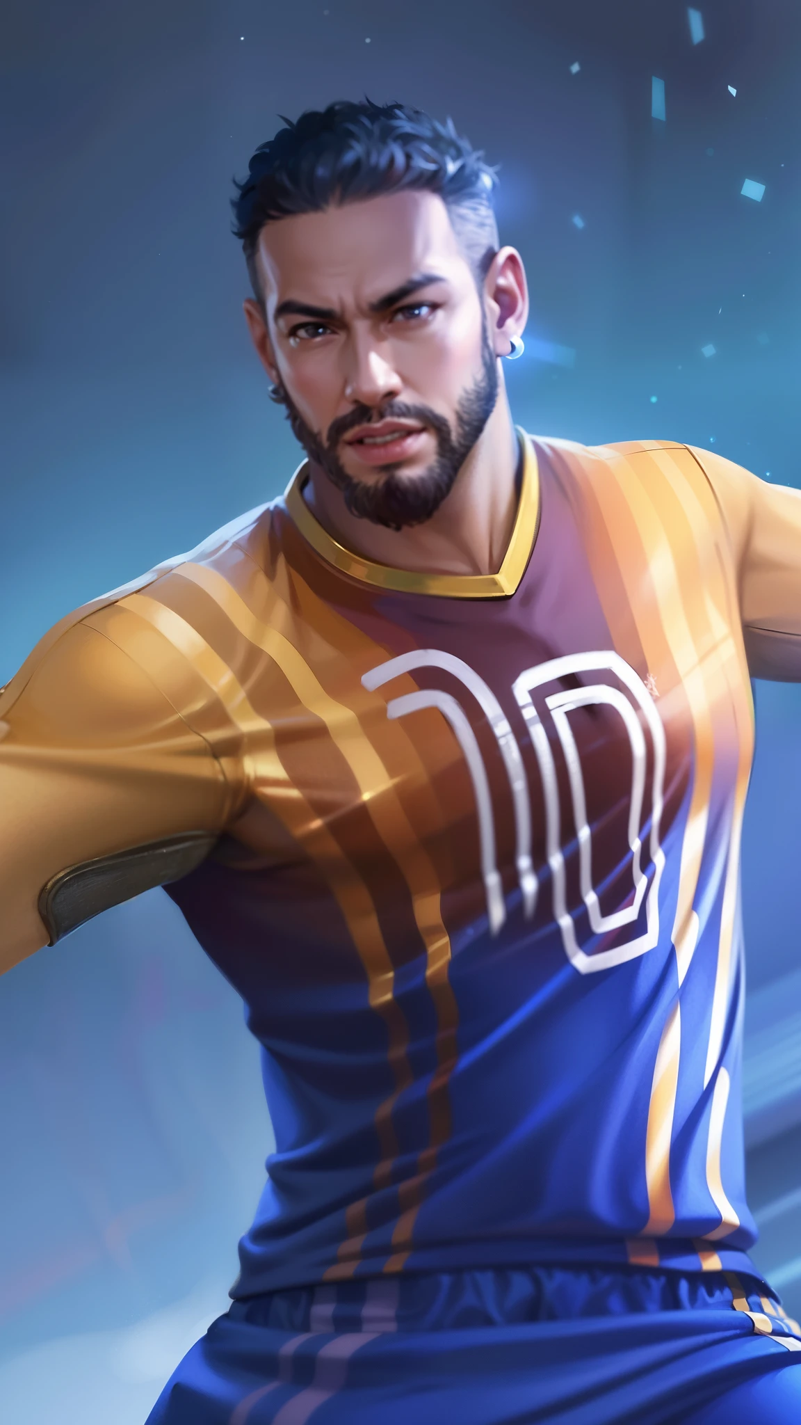 Masterpiece, ultra HD, detailed all picture, a close up of a devil, bruno from mobile legend, evil, extremely detailed artgerm, mobile legends character, inspired by bruno, Six pack chest and abs, yellow jewel above the chest.