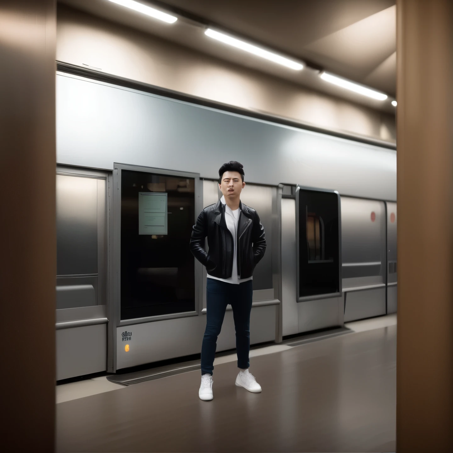 arafed man standing in front of a subway train in a station, in a subway, profile picture 1024px, profile picture, profile image, photo taken in 2 0 2 0, cai xukun, profile photo, random artist, subway station, mohamed chahin style, in the city, 3/4 profile, professional picture, zeng fanzh