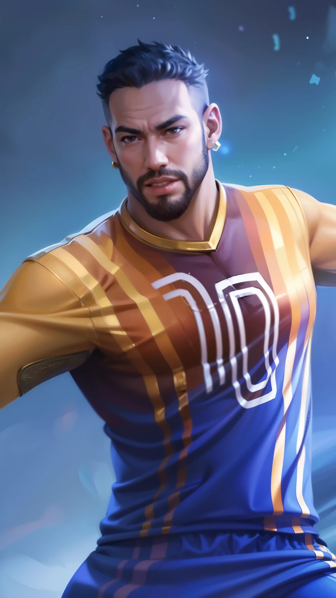 Masterpiece, ultra HD, detailed all picture, a close up of a devil, bruno from mobile legend, evil, extremely detailed artgerm, mobile legends character, inspired by bruno, Six pack chest and abs, yellow jewel above the chest.