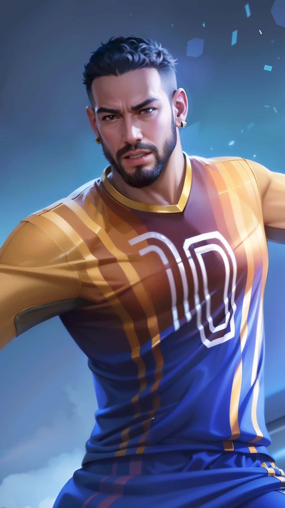 Masterpiece, ultra HD, detailed all picture, a close up of a devil, bruno from mobile legend, evil, extremely detailed artgerm, mobile legends character, inspired by bruno, Six pack chest and abs, yellow jewel above the chest.