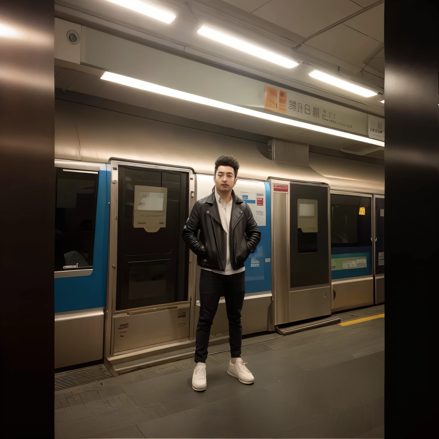 arafed man standing in front of a subway train in a station, in a subway, profile picture 1024px, profile picture, profile image, photo taken in 2 0 2 0, cai xukun, profile photo, random artist, subway station, mohamed chahin style, in the city, 3/4 profile, professional picture, zeng fanzh