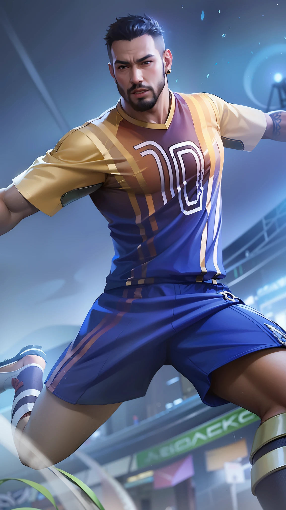 Masterpiece, ultra HD, detailed all picture, a close up of a devil, bruno from mobile legend, evil, extremely detailed artgerm, mobile legends character, inspired by bruno, Six pack chest and abs, yellow jewel above the chest.