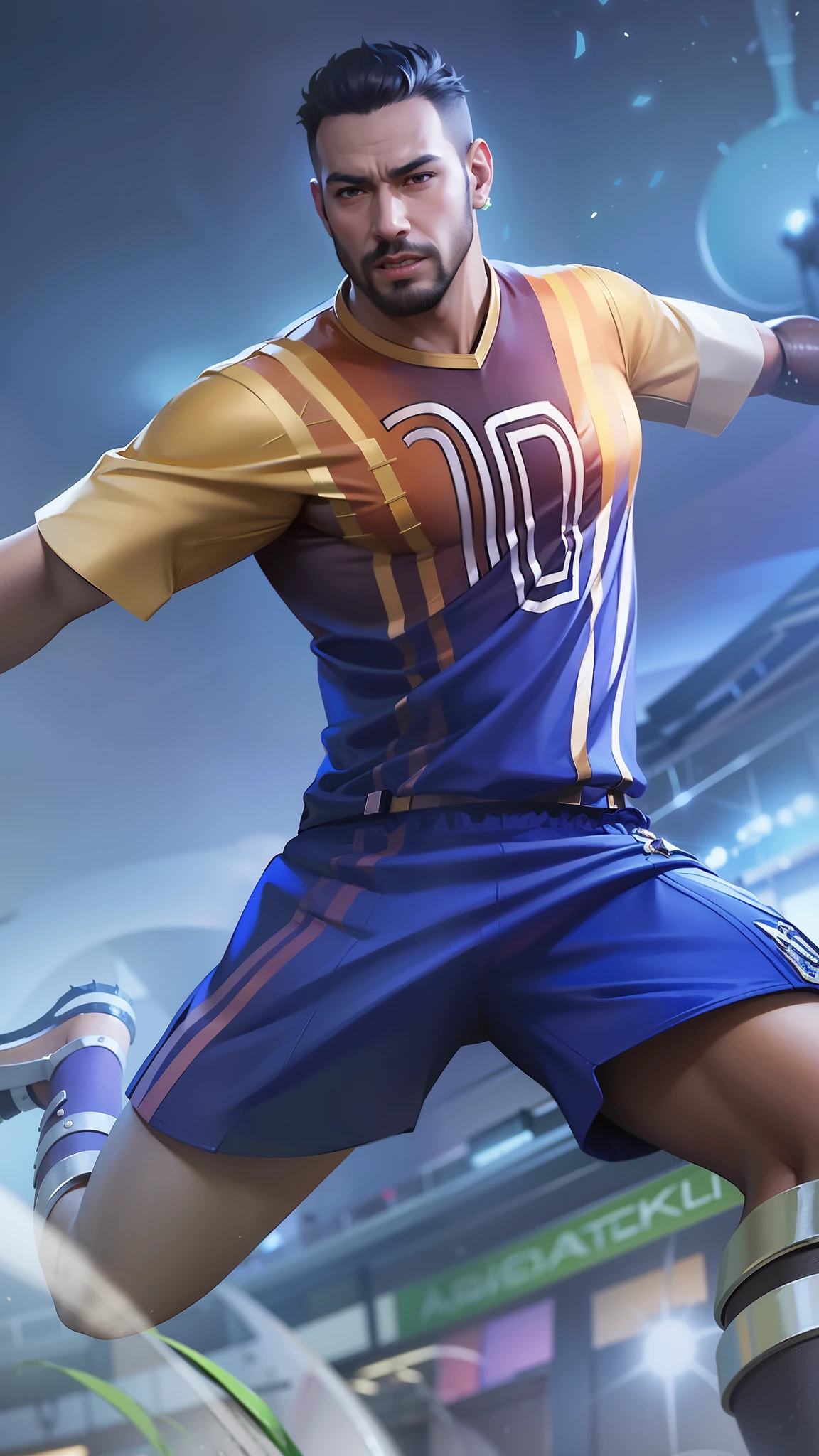 Masterpiece, ultra HD, detailed all picture, a close up of a devil, bruno from mobile legend, evil, extremely detailed artgerm, mobile legends character, inspired by bruno, Six pack chest and abs, yellow jewel above the chest.