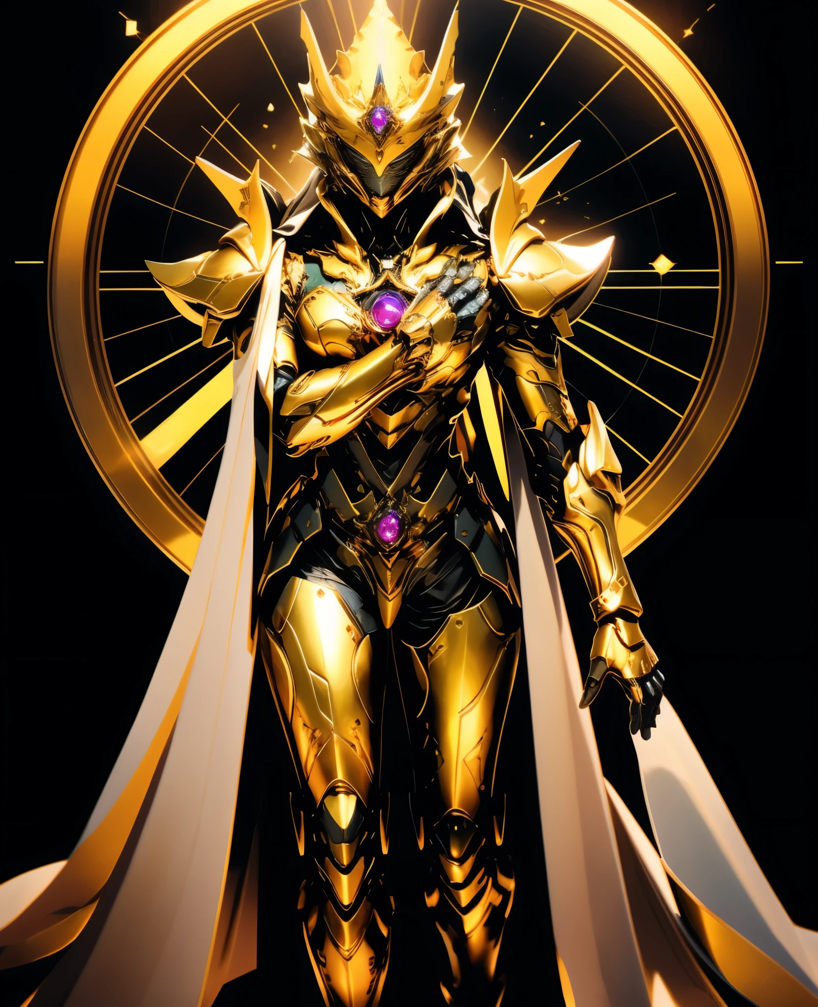 A woman adorned in fantasy-style full-body armor, a crown-concept fully enclosed helmet that unveils only her eyes, a composite layered chest plate, fully encompassing shoulder and hand guards, a lightweight waist armor, form-fitting shin guards, the overall design is heavy-duty yet flexible, the armor gleams with a golden glow, complemented by red and blue accents, exhibiting a noble aura, she floats above a fantasy-surreal high-tech city, this character embodies a finely crafted fantasy-surreal style armored hero in anime style, exquisite and mature manga art style, goddess, femminine, long legs, metallic, elegant, high definition, best quality, highres, ultra-detailed, ultra-fine painting, extremely delicate, professional, anatomically correct, symmetrical face, extremely detailed eyes and face, high quality eyes, creativity, RAW photo, UHD, 32k, Natural light, cinematic lighting, masterpiece-anatomy-perfect, masterpiece:1.5