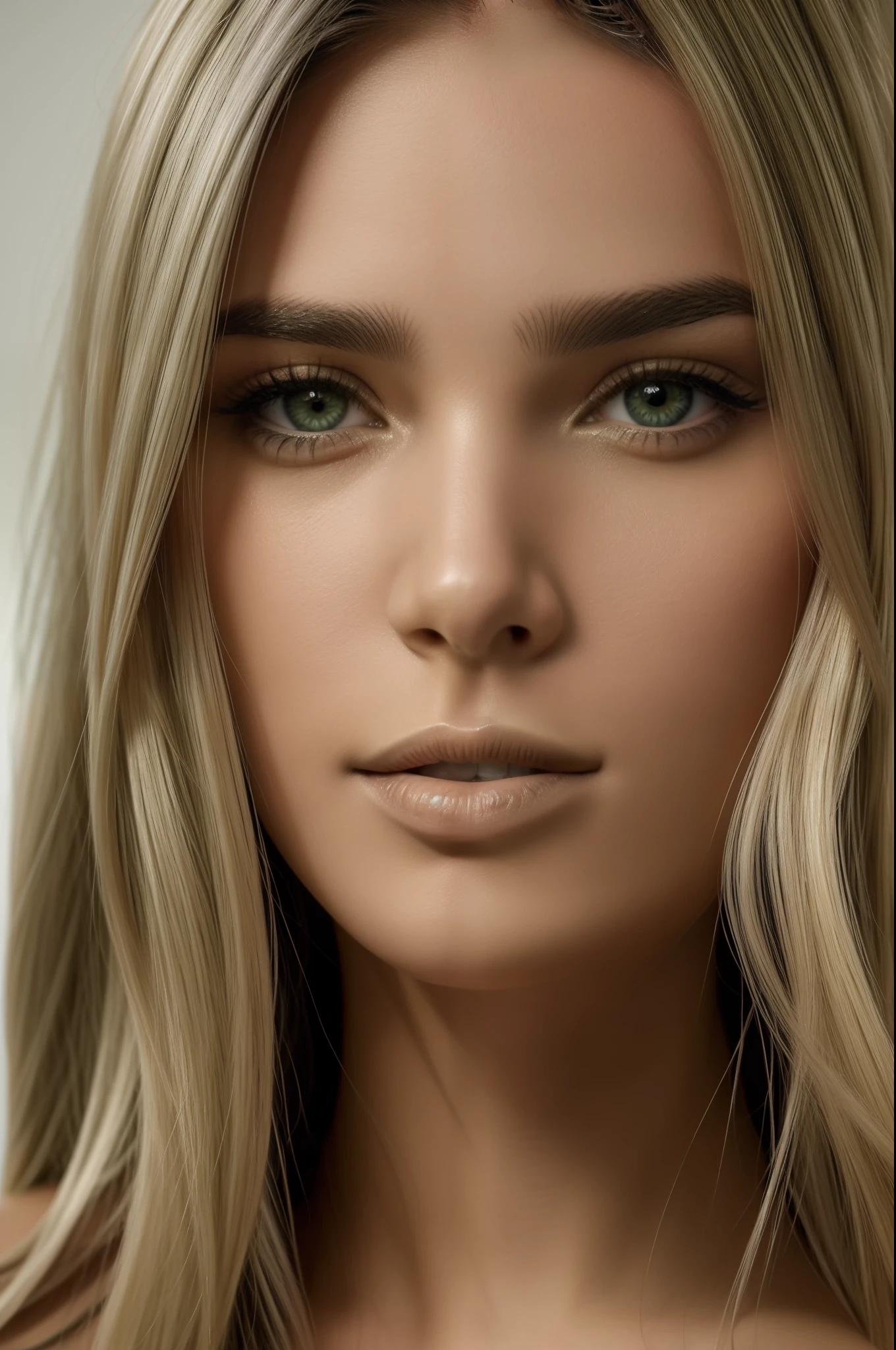 a close up of a woman with long hair and a sweater, flawless olive skin, lindo rosto latino, lindo rosto atraente, rosto bonito atraente, rosto feminino atraente!!!, rosto e olhos perfeitos, rosto extremamente bonito, belos olhos e rosto, rosto bonito feminino, olhos verdes claros, mel - olhos coloridos, olhos e rosto sedutores, olhos verdes claros, Olhos verdes bonitos, cabelo loiro, cabelo loiro platinado