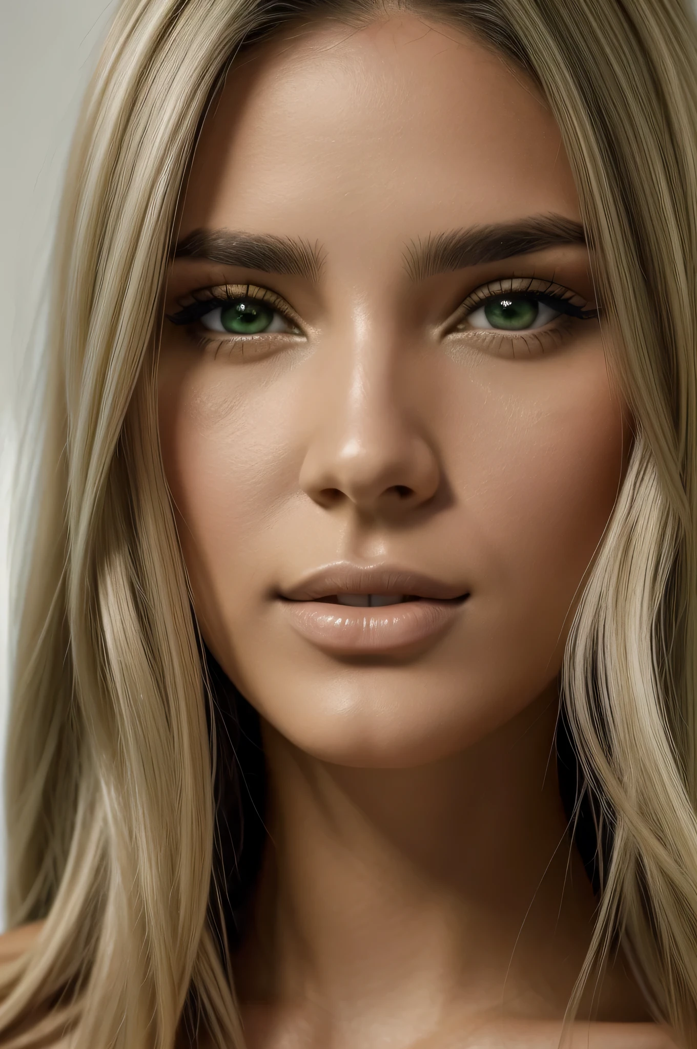 a close up of a woman with long hair and a sweater, flawless olive skin, lindo rosto latino, lindo rosto atraente, rosto bonito atraente, rosto feminino atraente!!!, rosto e olhos perfeitos, rosto extremamente bonito, belos olhos e rosto, rosto bonito feminino, olhos verdes claros, mel - olhos coloridos, olhos e rosto sedutores, olhos verdes claros, Olhos verdes bonitos, cabelo loiro, cabelo loiro platinado