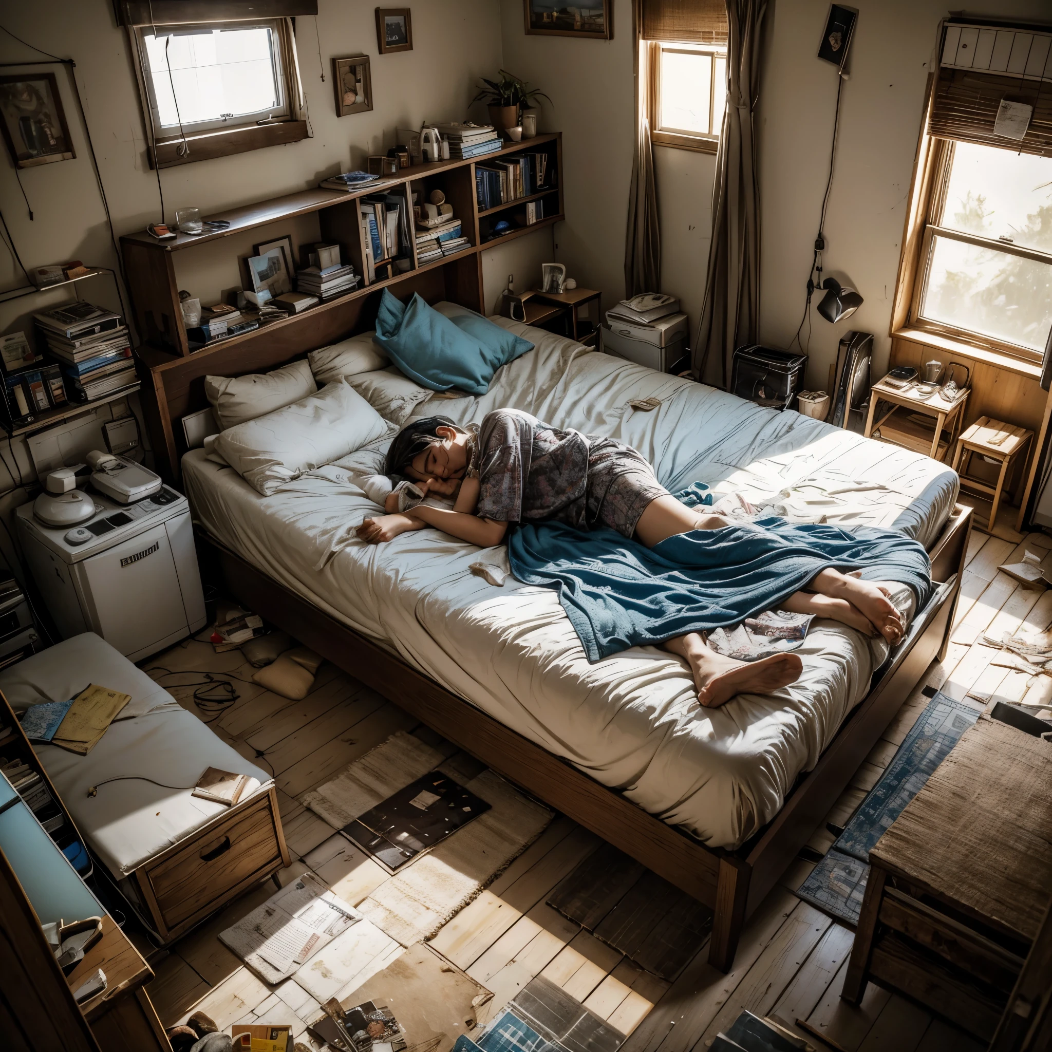 Best Quality, Masterpiece, super high resolution, surrealism, room, empty bed with a baby sleeping in the bed