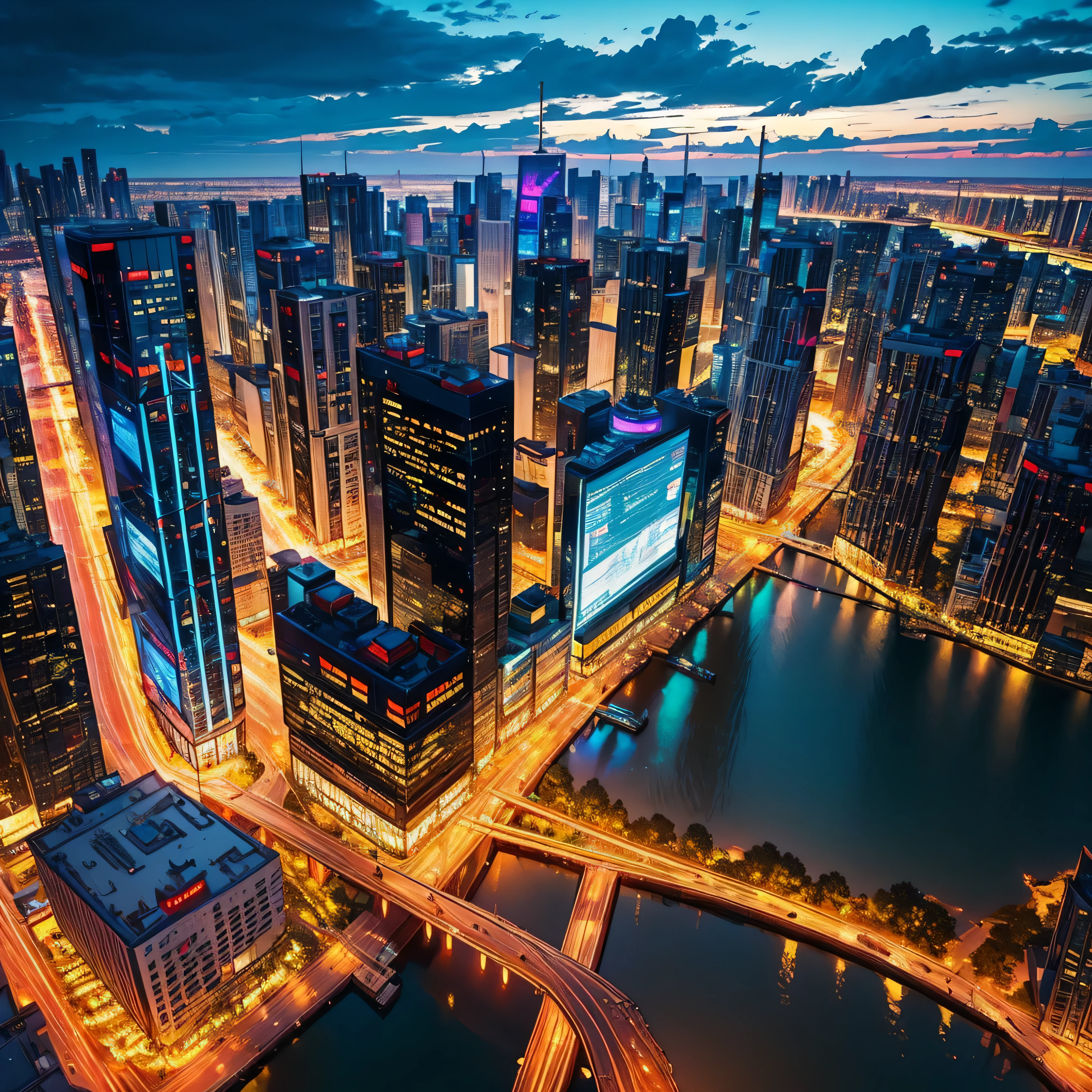 (nebulae hyper Nebula starry_sky Moonset epic moonrise spacious moonshine) In this futuristic image of a city at night,We were taken into a city full of technology and innovation。Tall skyscrapers glow with neon lights in the night sky,Forming a series of colorful lines。The facades of these buildings are covered with reflective materials,Reflects surrounding lights,Create a futuristic atmosphere。 On the streets of the city,Driverless cars and aircraft fly by,They leave colorful trails in the night sky。These vehicles are made of smooth metal and transparent materials,It gives a sense of technology and the future。People wear fashionable clothing,Wearing smart glasses and bracelet,Integrate with technology。 The center of the city a huge,There a huge water screen projection on,Displays a variety of gorgeous images and animations。People surround the water curtain projection,Admire the art works and technology displayorming a unique interactive experience。surrounded by a green belt,Planting plants of the future,These plants emit faint fluorescence,Adding a touch of vitality and natural flavor to the city。 In the distance of the picture,We can see a huge spaceport,The spaceship taking off,Carrying people to unknown areas of the universe。The spaceport’s architectural design unique,Full of curves and streamlined elements,It gives a sense of futuristic technology。 The whole picture full of a sense of technology and the future,Showing a future city full of innovation and imagination。This painting rich in detail,vibrant with colorull of imagination and creativity,It makes people feel like they are in a future world full of technological wonders, (Cyberpunk night❤heart view, ultra - detailed, intricately details, deep colour, realisticlying, tmasterpiece, cinmatic lighting, bokeh, Unreal Engine 5, rendering by octane, movie smoothing , reflection luminescence Crystalline glow hearth) blooms floraison invoke magic monarch varies multi etc. --v 6 --s 1000 --c 20 --q 20 --chaos 100