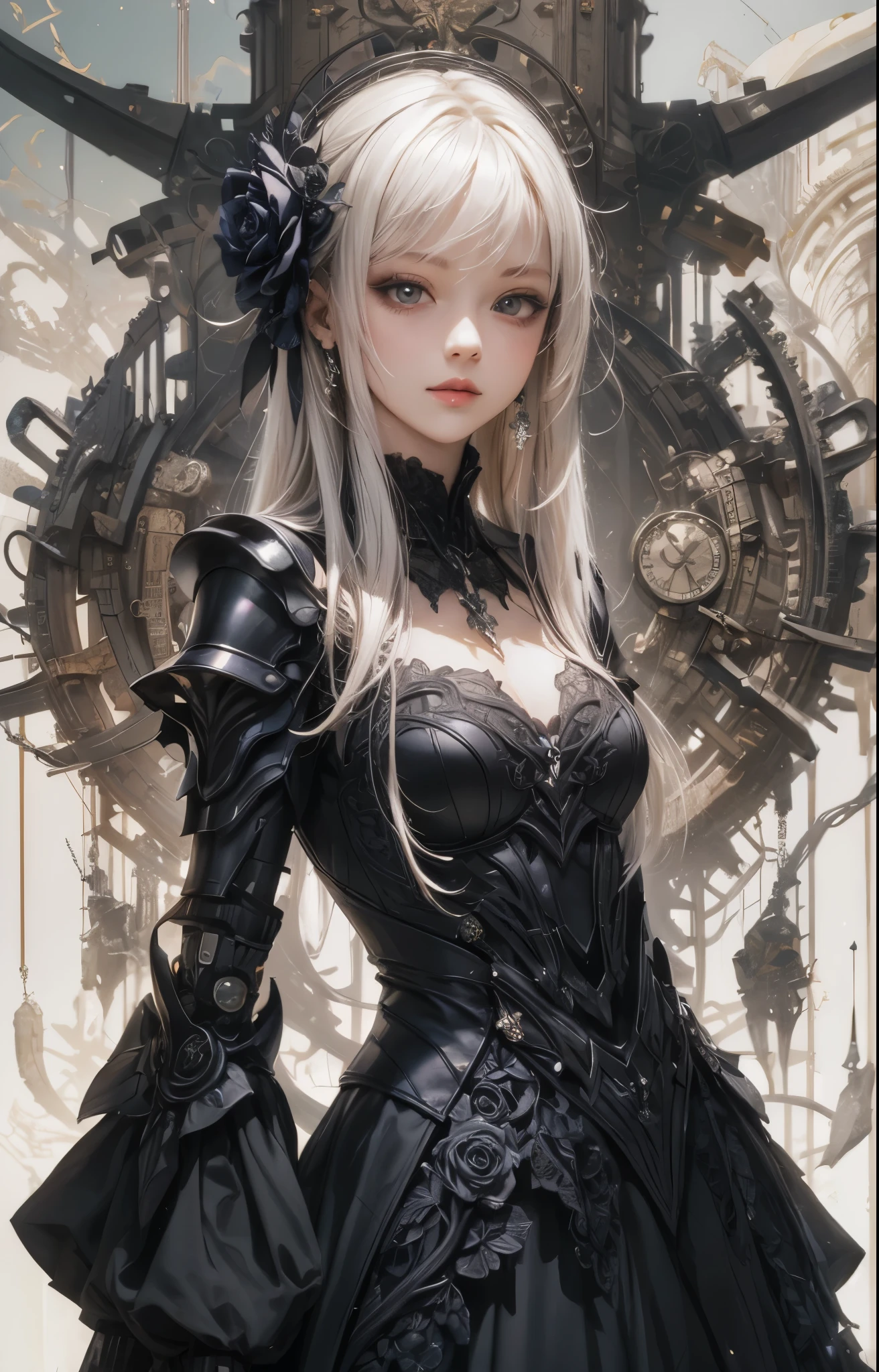 ((Highly accurate drawing in every detail)Extremely precise depiction)[High resolution],(detailed illustrations,とてもfineで緻密な描画,Delicate drawn lines with tempo,Realistic texture expression),[color traced main line],[Ruins of a super-ancient civilization],[ANIME] (MACHINEAlice Beauty 16 years old) straight long hair [AUTOMATON],([Black Rose] black dress) (Cyber Alien Armor [Through the material]) [caltrop] Lock [Titanium alloy] [[Through the material]],Cybernetic Gothic Lolita [clear lenticular iris],(intricate and beautiful decoration [Dense detail]),(Fine and beautiful skin expression [transparency]),Precisely drawn eyes[完璧な目のdetailed(Iris drawn in minute detail)(Beautiful eyes like jewels)],[eyes light[Pinpoint lighting for the eyes]],[long and beautiful eyelashes],[precisely drawn hair [美しく艷やかな髪のdetailed]],(完璧な手のdetailed [Beautiful fingers with no damage [beautiful nails]]),(perfect anatomy(perfectly balanced proportions))[[full body portrait]],[[Design built to the highest level]][ideal color coordination(Accurate simulation of light and material interactions)],([Precision Detail](detailed,高fine)),[Visual art that tells a story],((highest quality)fine[[High density drawing]])(4K Quality).