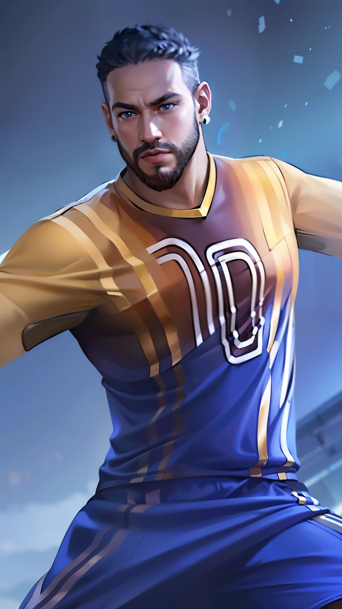 masculine male, masterpiece, ((perfect eyes)) best quality, (semirealism:1.9), beautiful lighting, (extremely detailed CG unity 4k fhd wallpaper), High Detail, Sharp focus, dramatic outdoors, 1 boy ,30 years old, brown short hair, blue eyes.