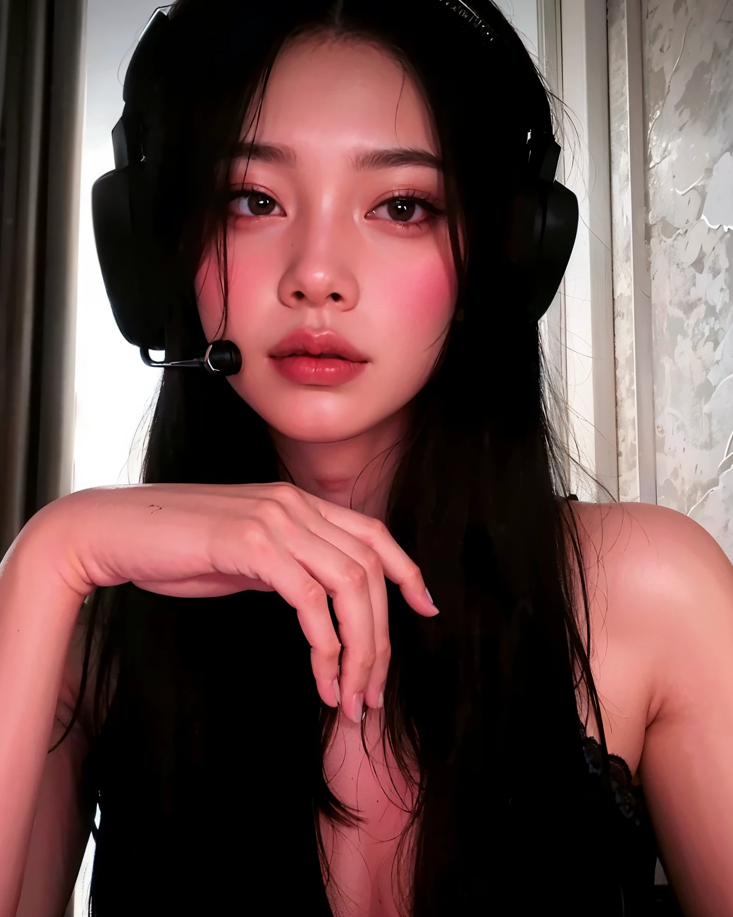 There's a woman with headphones posing for a photo, jennie blackpink, cruel korean goth girl, 🤤 retrato de , jossi do blackpink, Bela Delfina, Jisoo do Blackpink, linda mulher sul-coreana, Jisoo do Blackpink, tifa lockhart, kanliu666, Ulzzang, gongbi, tifa lockheart, retrato sedutor de tifa lockhart