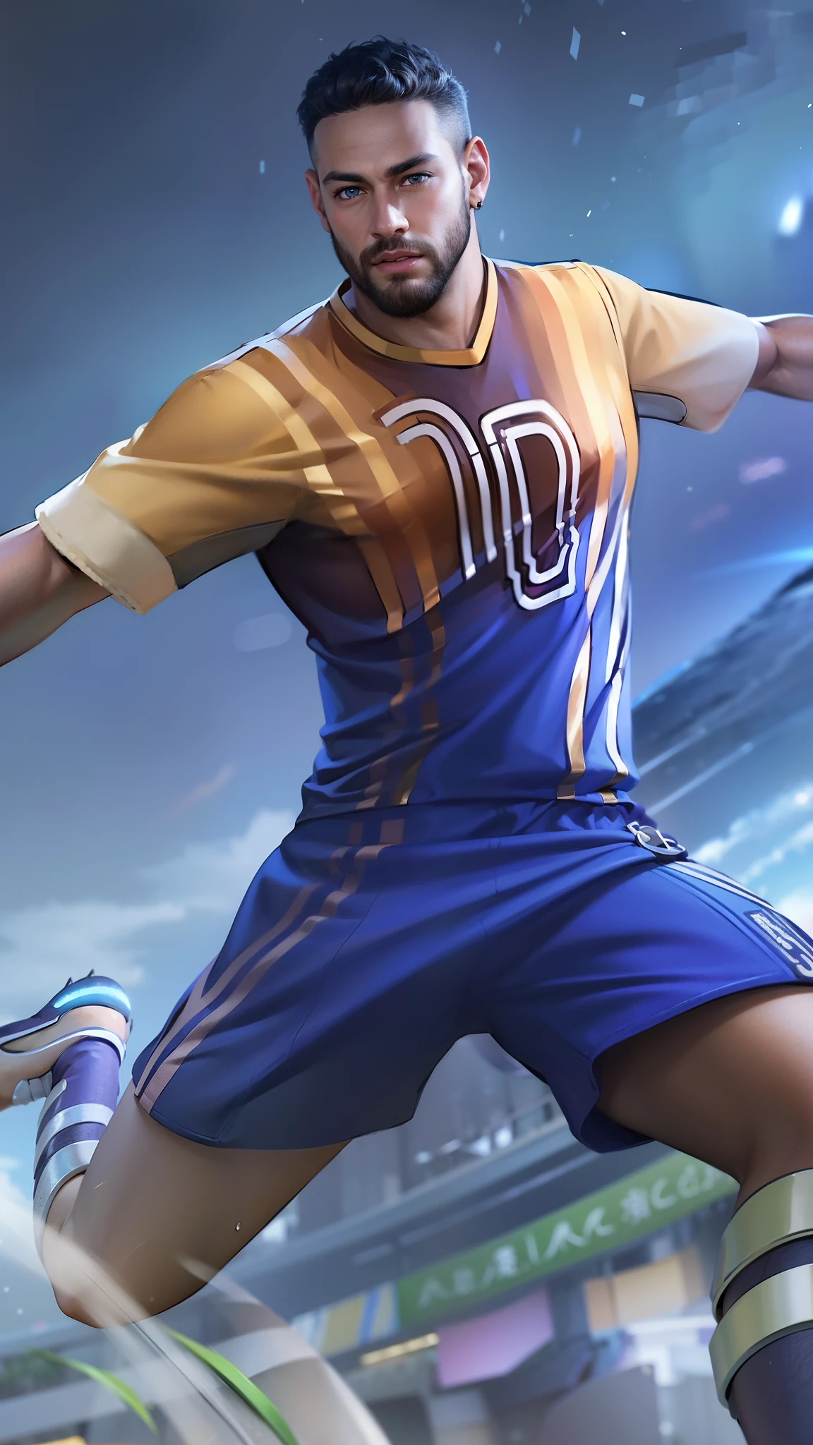masculine male, masterpiece, ((perfect eyes)) best quality, (semirealism:1.9), beautiful lighting, (extremely detailed CG unity 4k fhd wallpaper), High Detail, Sharp focus, dramatic outdoors, 1 boy ,30 years old, brown short hair, blue eyes.