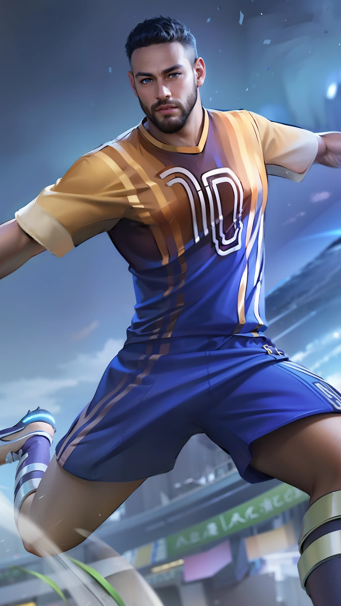 masculine male, masterpiece, ((perfect eyes)) best quality, (semirealism:1.9), beautiful lighting, (extremely detailed CG unity 4k fhd wallpaper), High Detail, Sharp focus, dramatic outdoors, 1 boy ,30 years old, brown short hair, blue eyes.