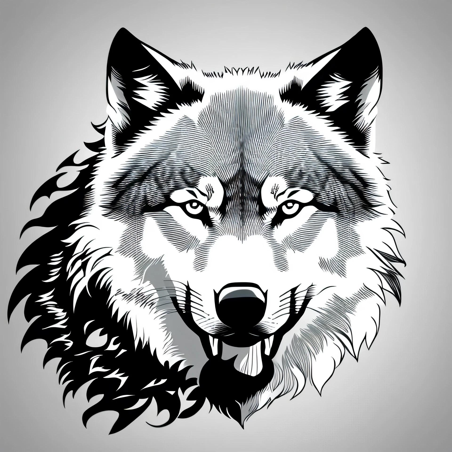 Create Logo with wolf head image in white and black background