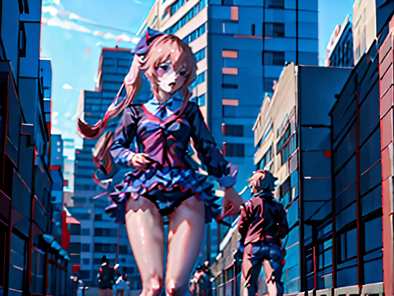 Anime girl in bikini and panties walking on city street, Small curvaceous , Anime cute art style, On the streets of the city, Best Anime 4K Konachan Wallpapers, by Shitao, Ilya Kuvshinov. 4K, [ 4K digital art ]!!, Hanayama Minamata, guweiz, giantess art